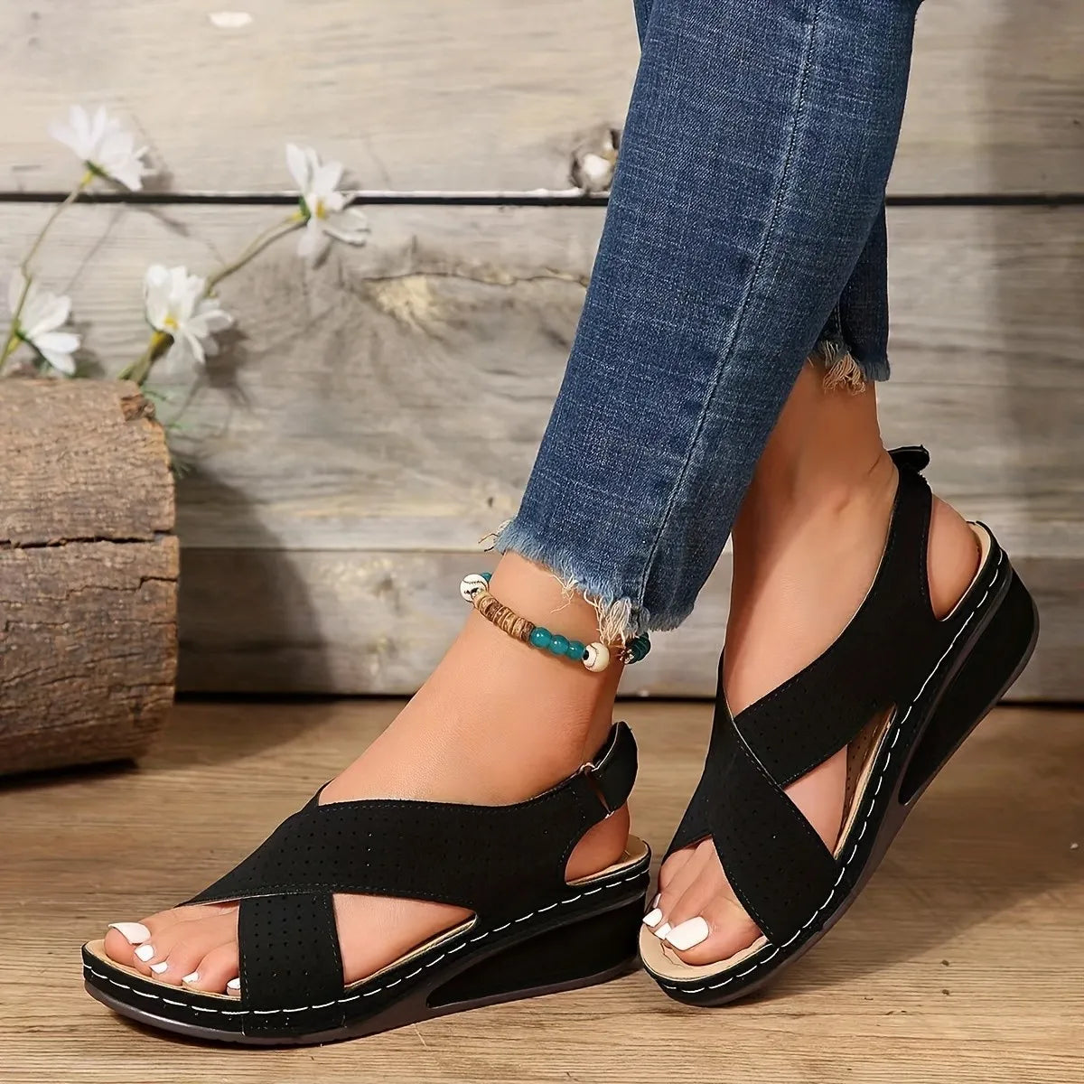 Criss-Cross Comfort Wedge Sandals