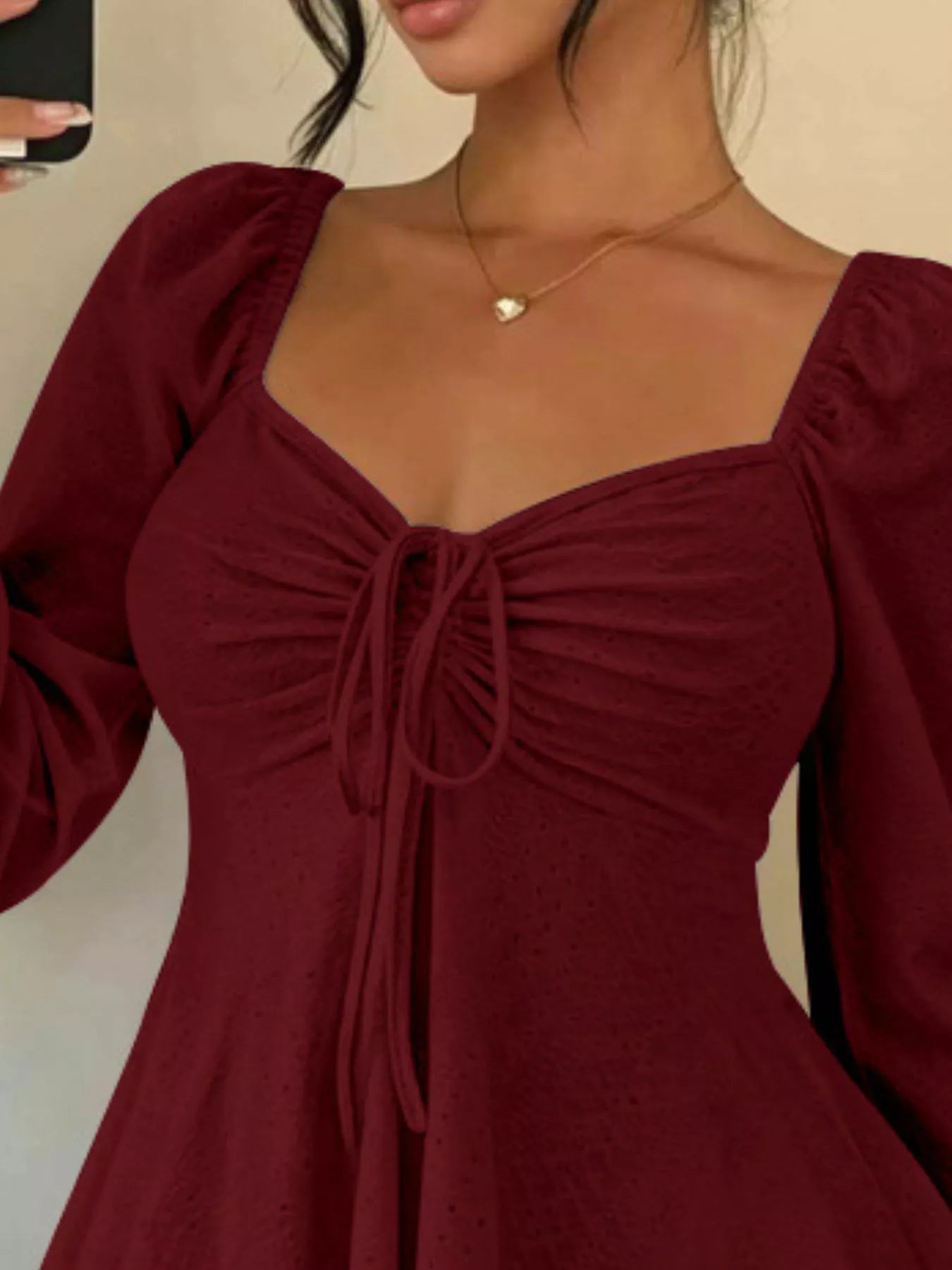Ruched Sweetheart Neck Long Sleeve Top