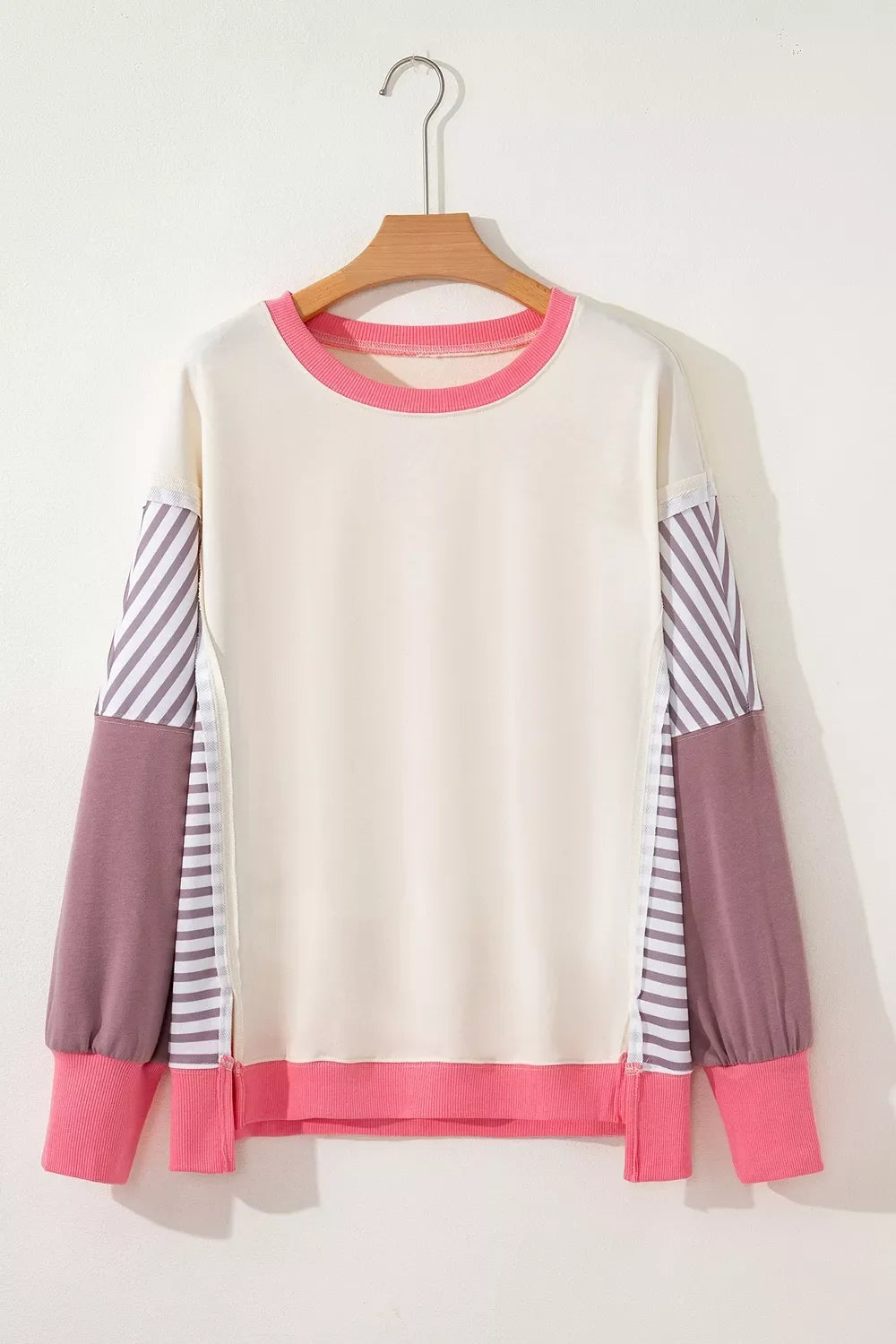 Color-Block Striped Crew Neck Sweatshirt