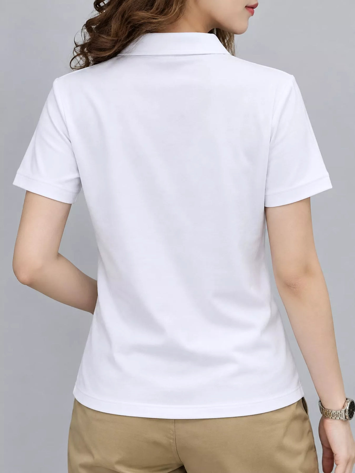 Plus Size Collared Neck Short-Sleeve Polo