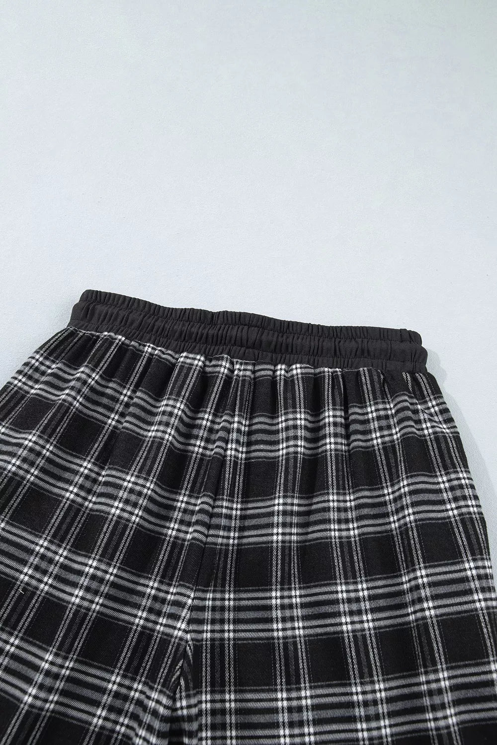 Plaid Wide-Leg Drawstring Pants