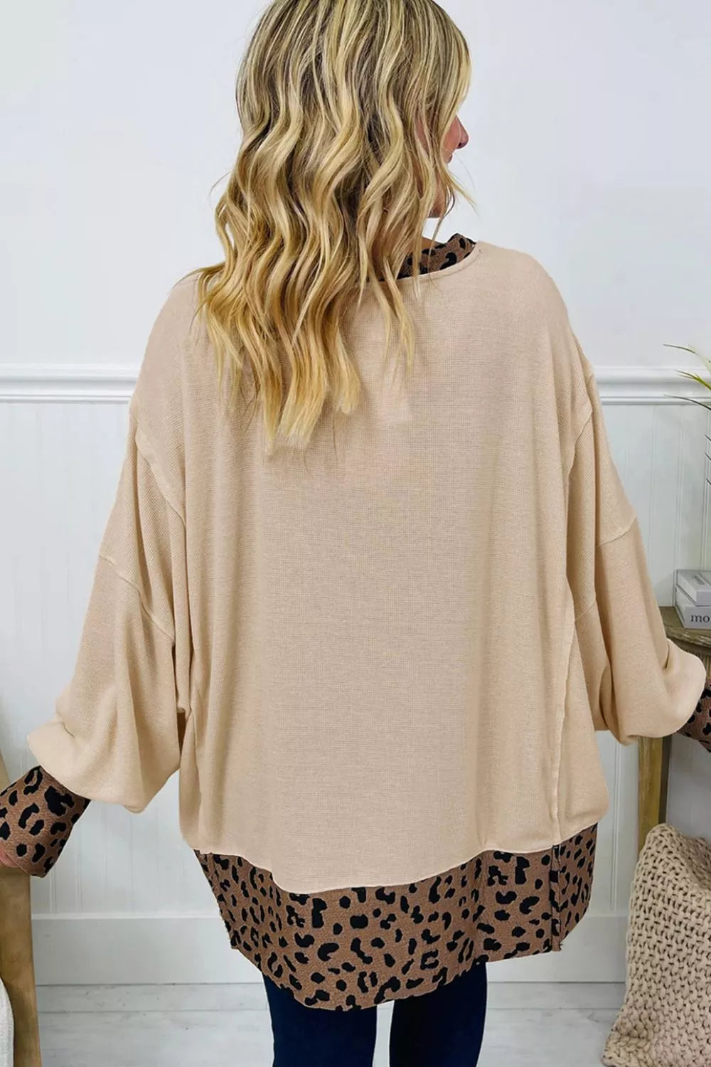 Contrast Leopard Star Patchwork Detail Raw Seam Baggy Sweatshirt