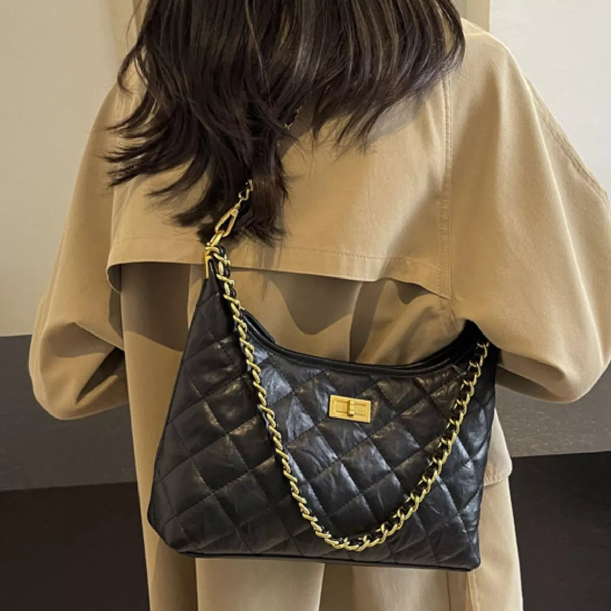 Quilted Leather Chain Crossbody Bag