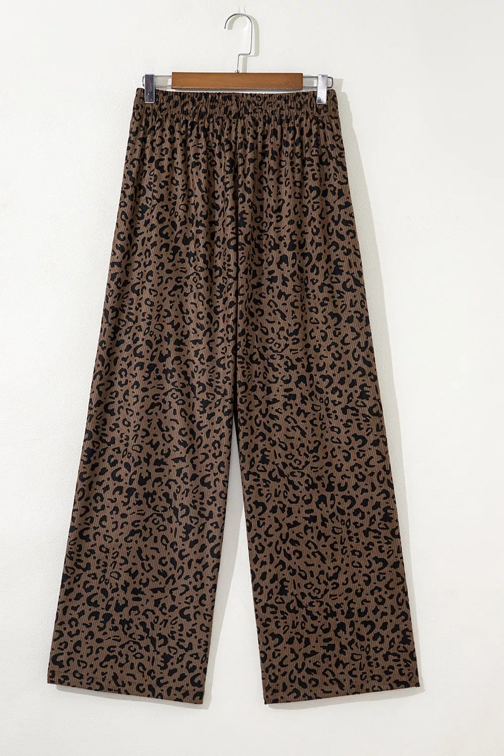 Leopard Print Elastic High Waist Loose Corduroy Pants