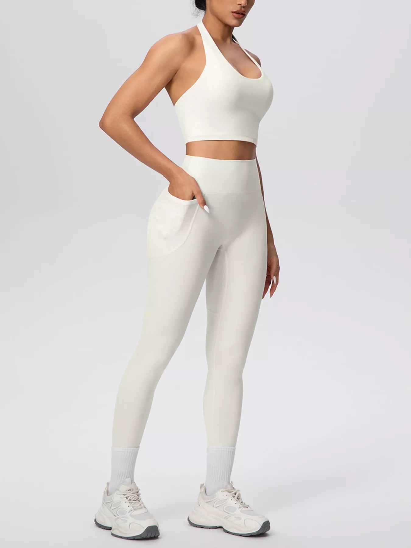 Halter Neck Crop Top and High-Waisted Leggings Active Set
