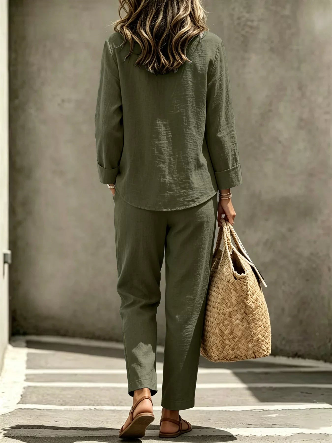 Button Detail Long Sleeve Top and Pants Set