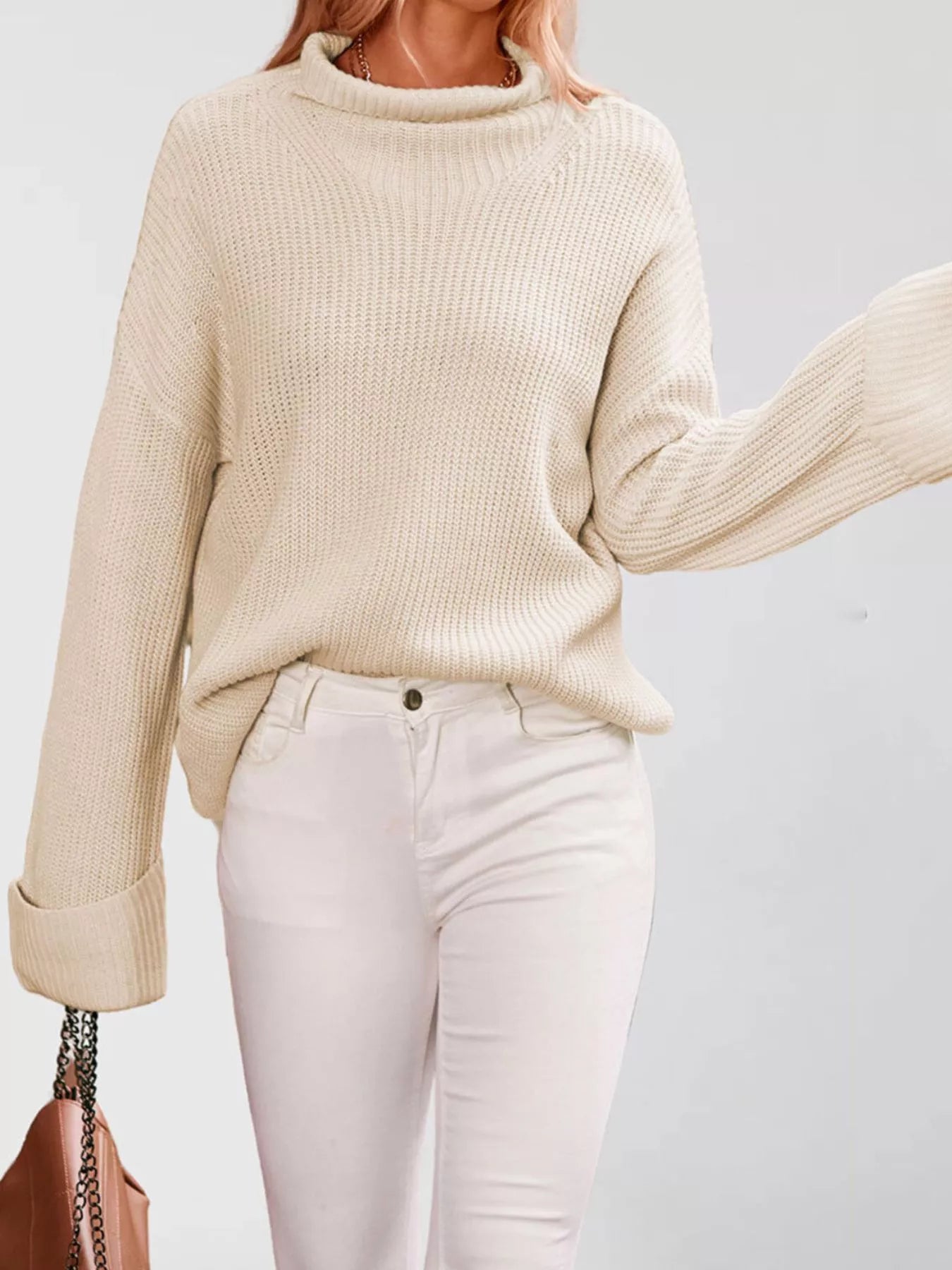 Mock Neck Dropped Shoulder Sweater