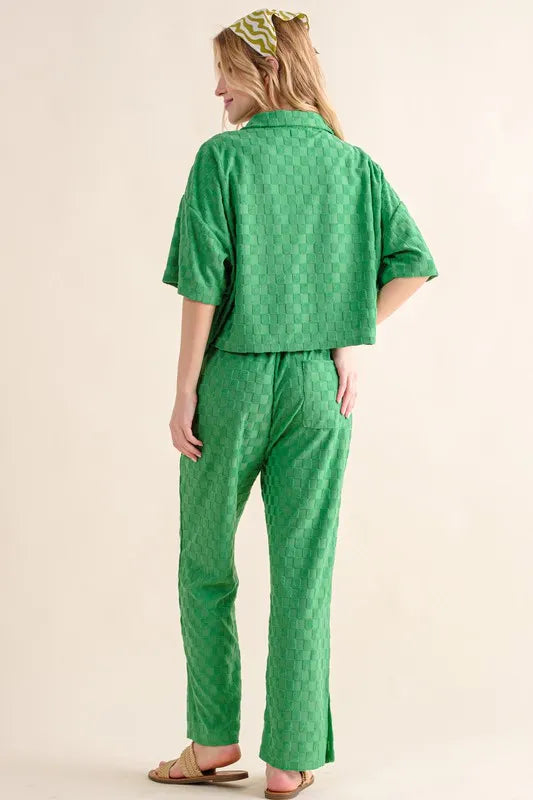 And The Why Brushed Texture Checker Board Pattern Casual Pants