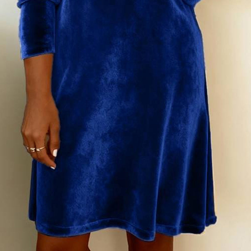 Women's Elegant Solid Color Velvet Cowl Neck Midi Dress, Long Sleeve Comfortable Dress For Spring & Autumn