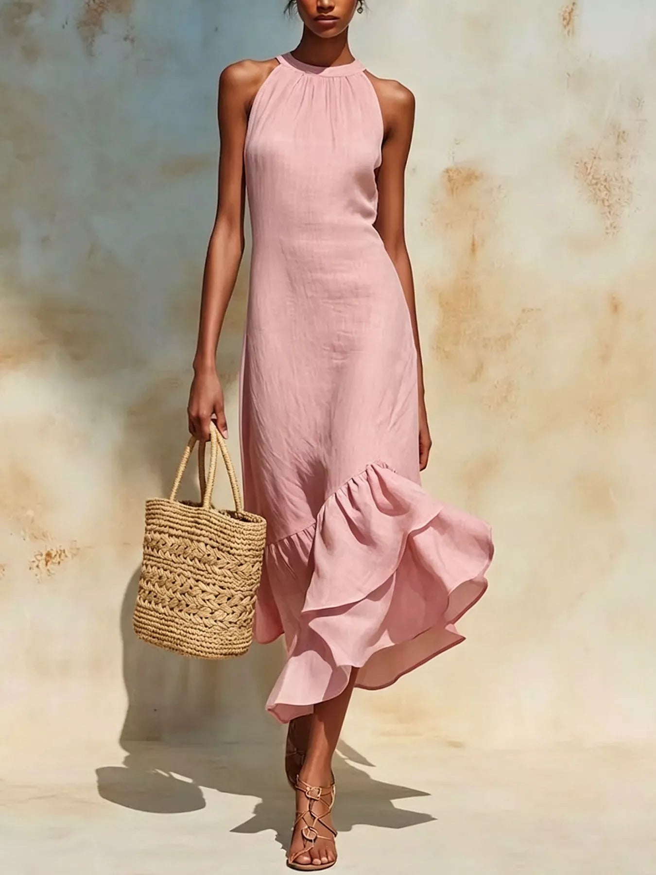 Full Size Ruffle Hem Sleeveless Midi Dress Plus Size