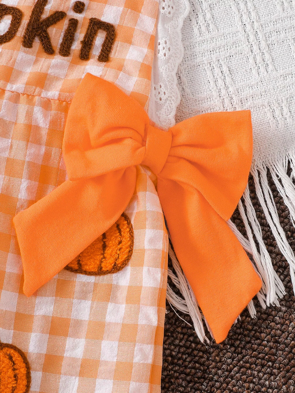 Children's Little Pumpkin Gingham Ruffle Hem Jumpsuit