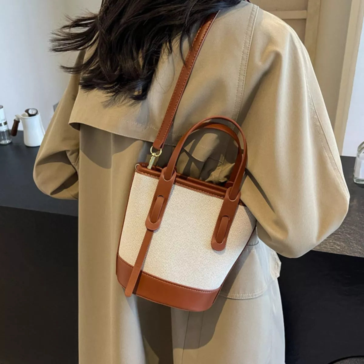 Canvas Bucket Crossbody Bag