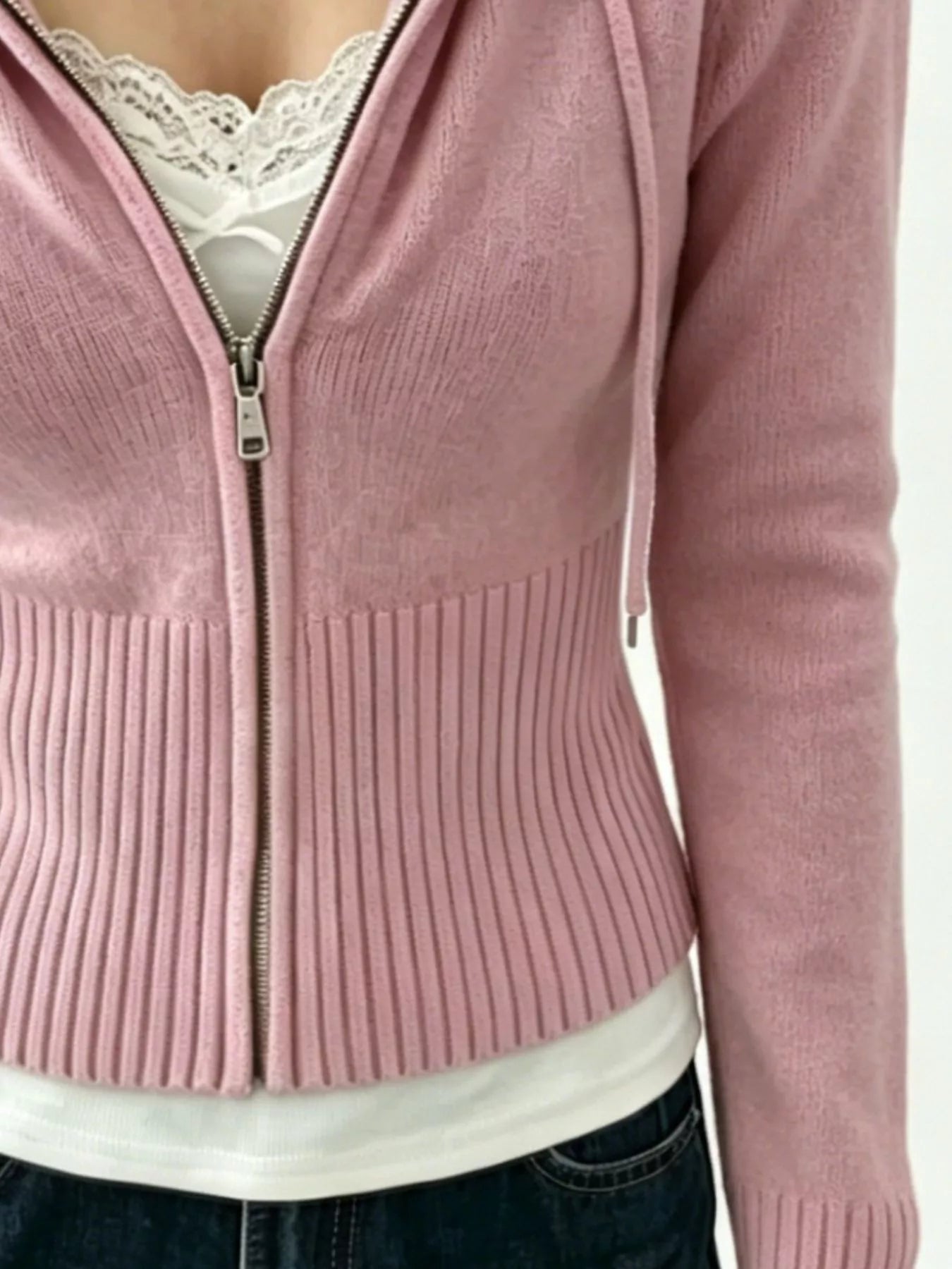 Zip-Up Cropped Hooded Cardigan