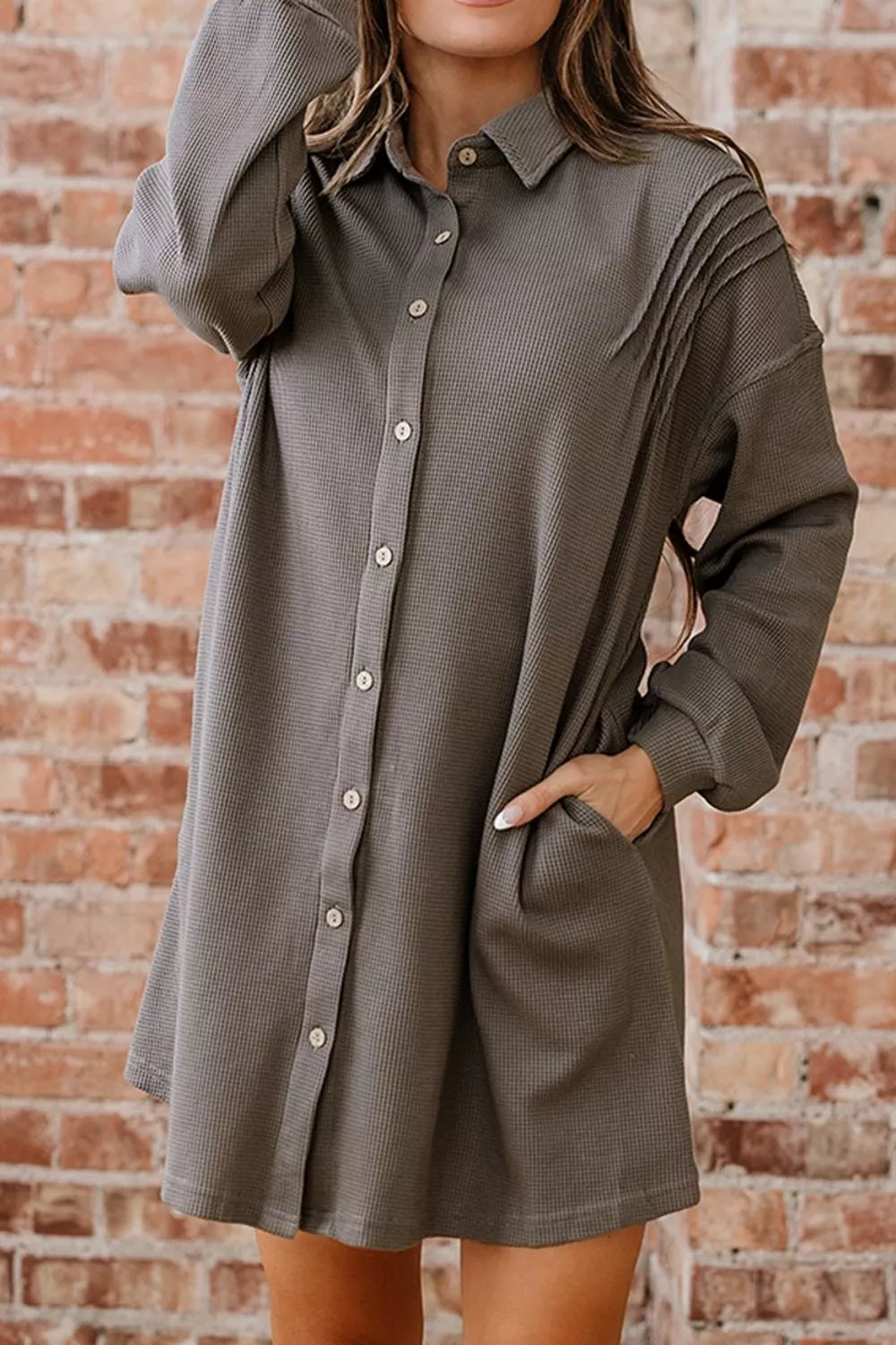 Casual Button-Down Dress with Pockets