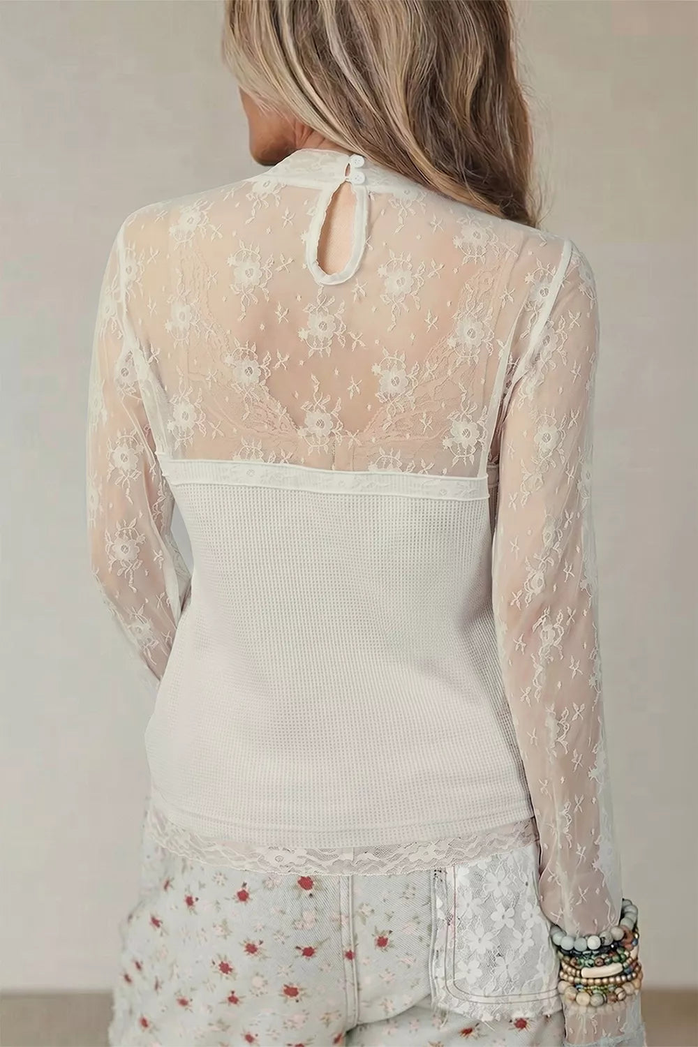Lace Mesh Long Sleeve Top