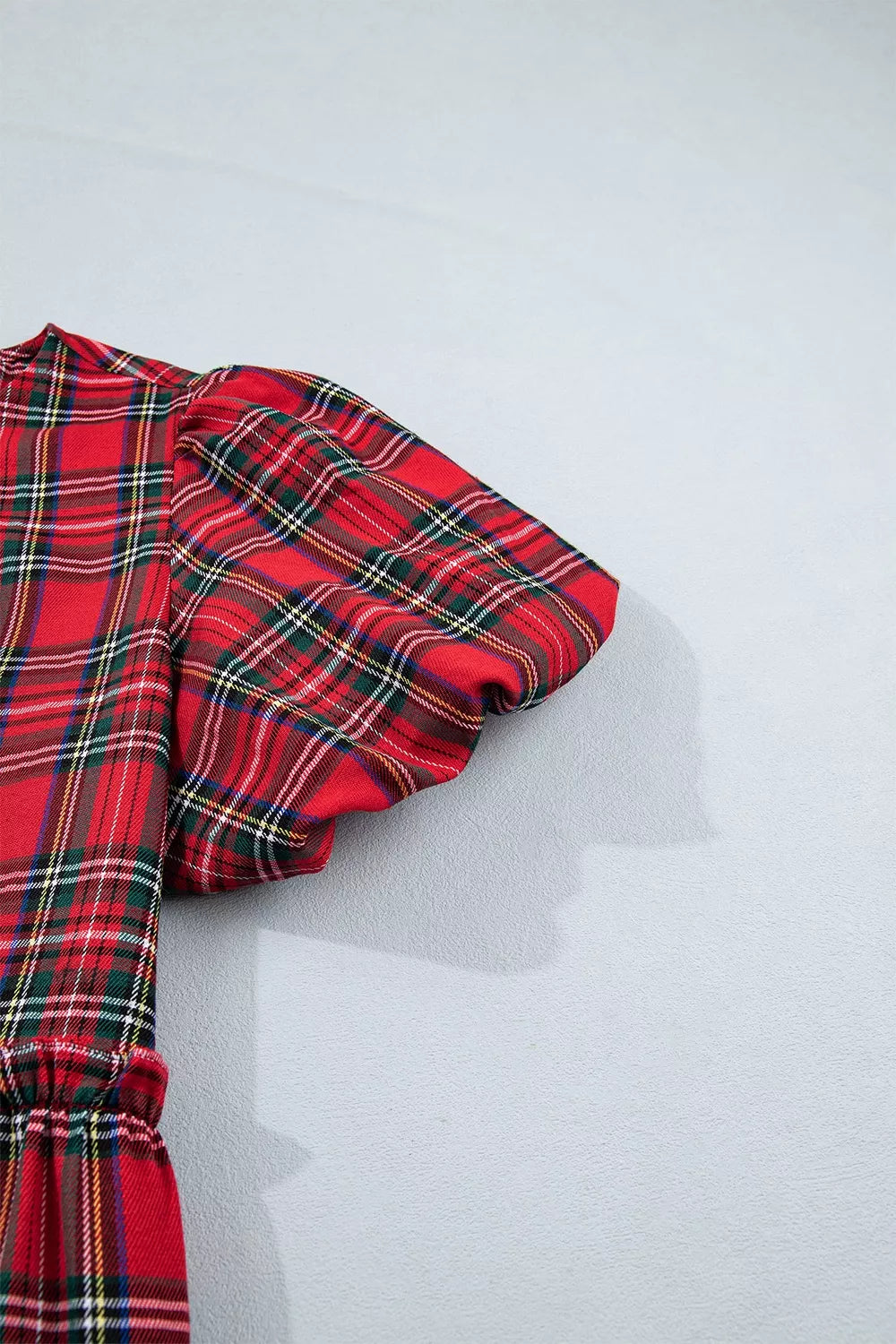 Plaid Knot Neck Short Sleeve Mini Shift Dress