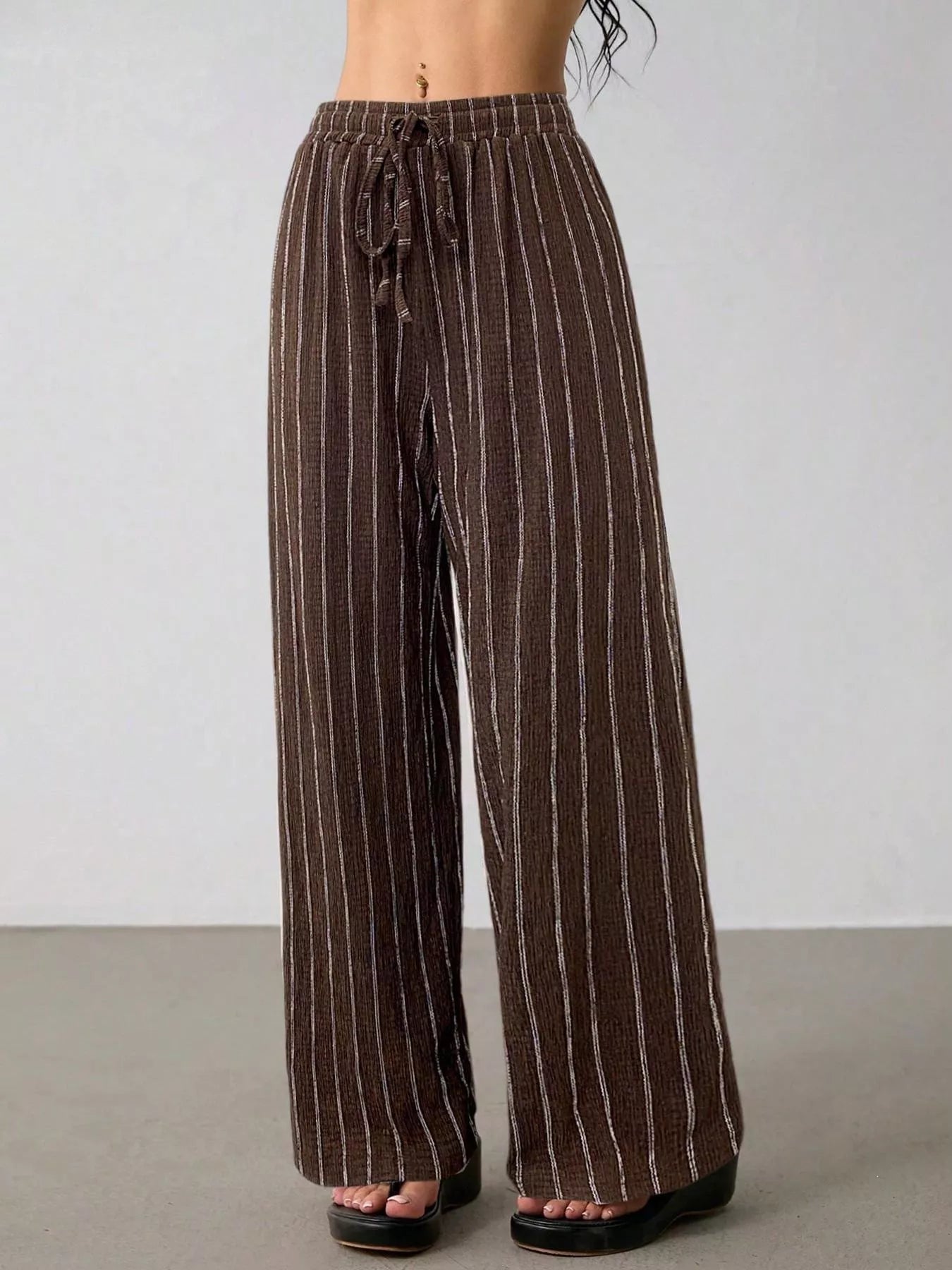 Striped Wide-Leg Drawstring Pants