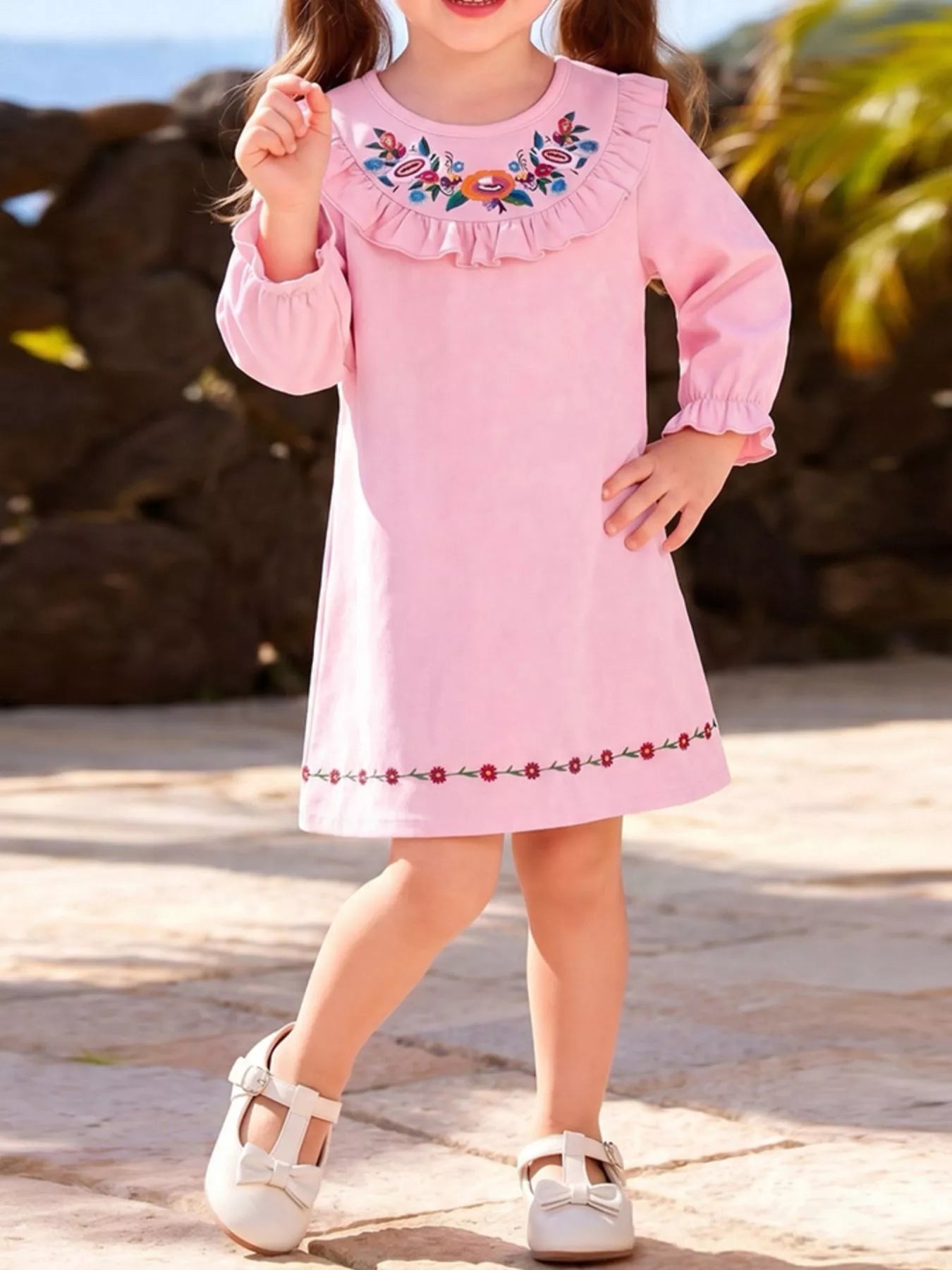 Children's Embroidered Long Sleeve Dress