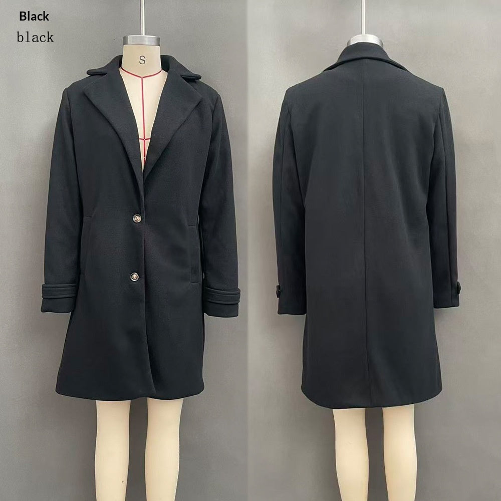 Women's Button-Front Mid-Length Lapel Coat