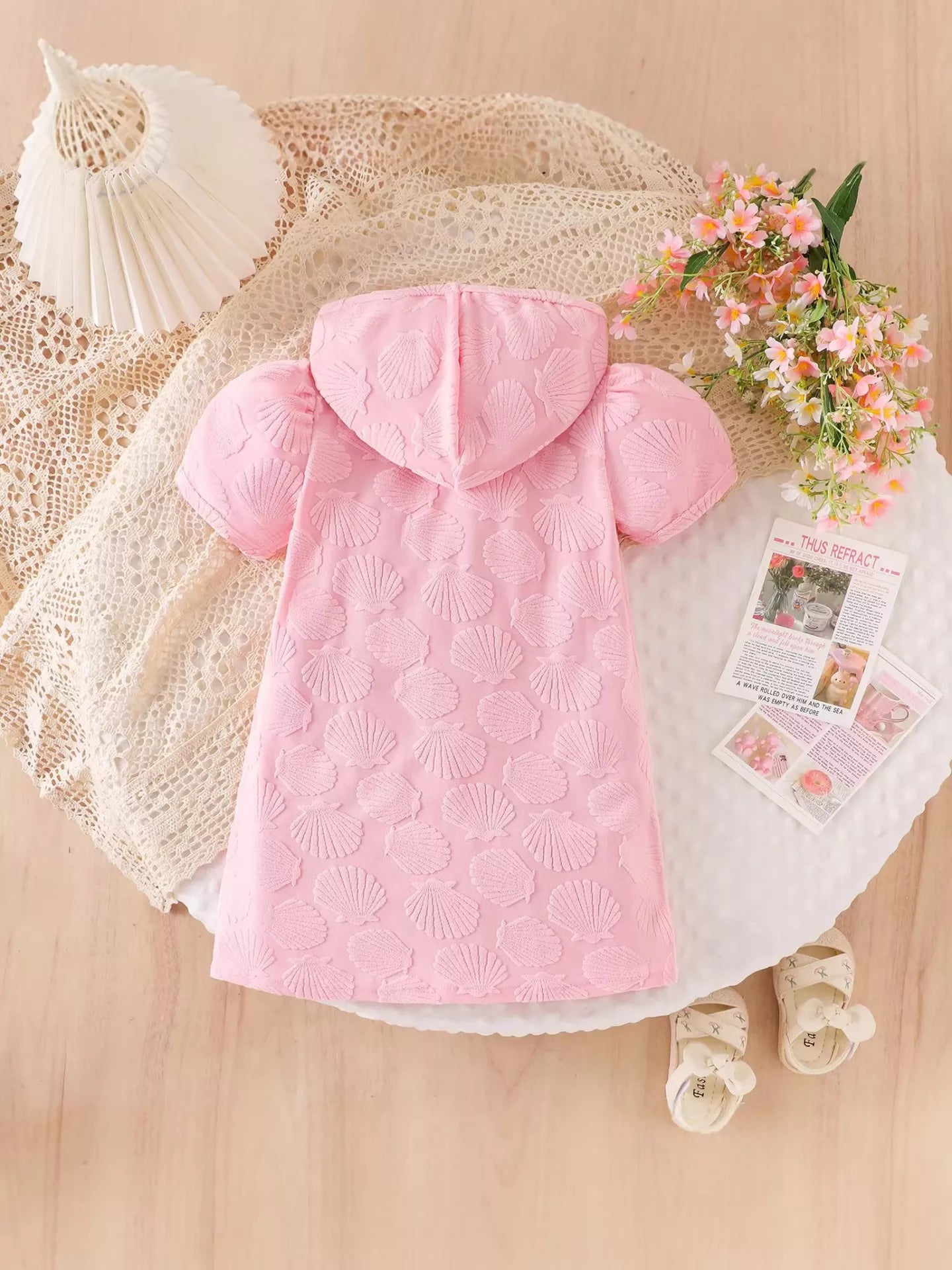 Children's Hooded Puff Sleeve Shell Textured Jacket