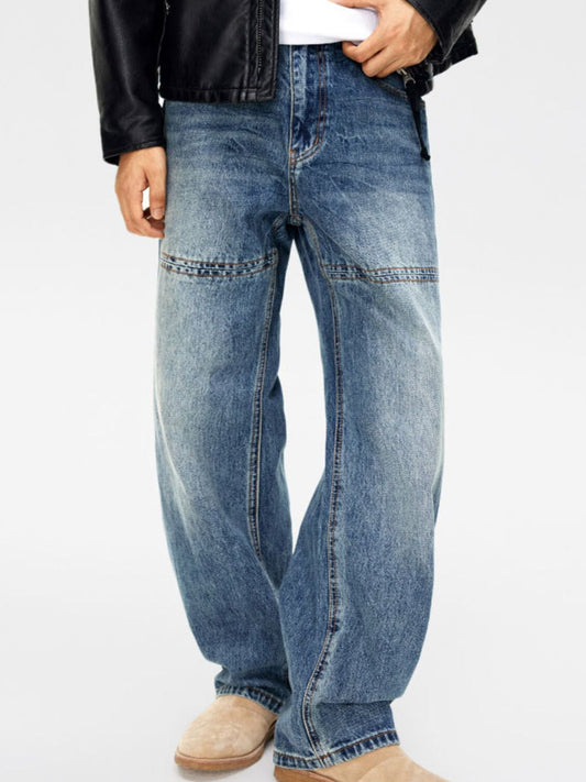 Men's Full Size Vintage Wash Relaxed Fit Jeans Plus Size