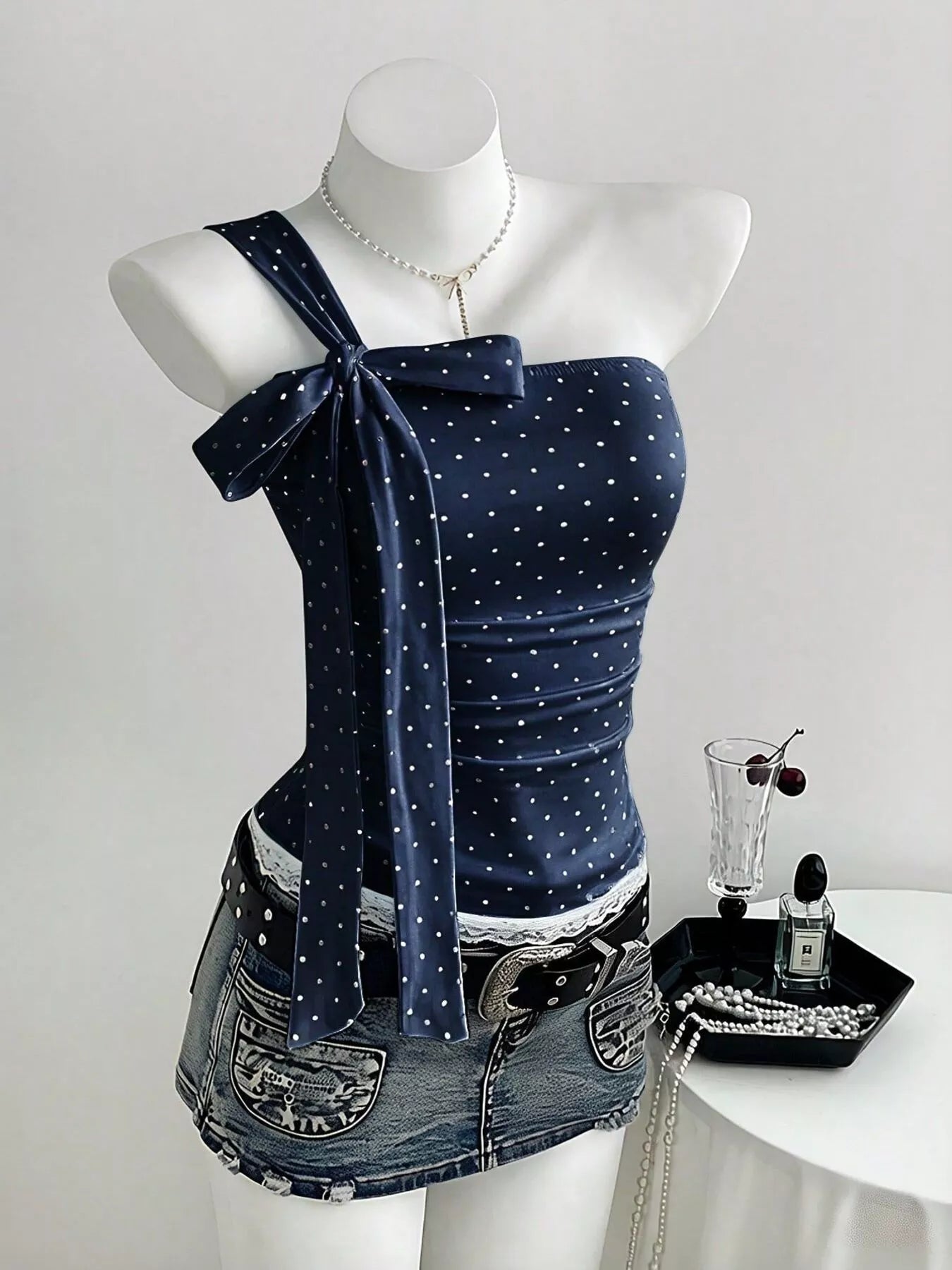 Polka Dot One-Shoulder Cami