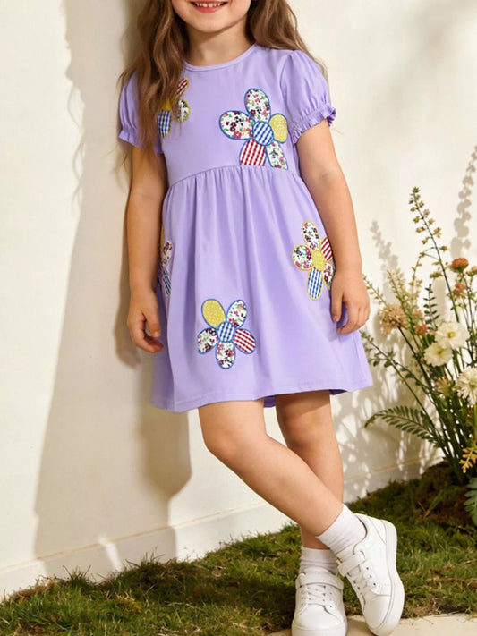 Children's Floral Puff Sleeve Casual Dress