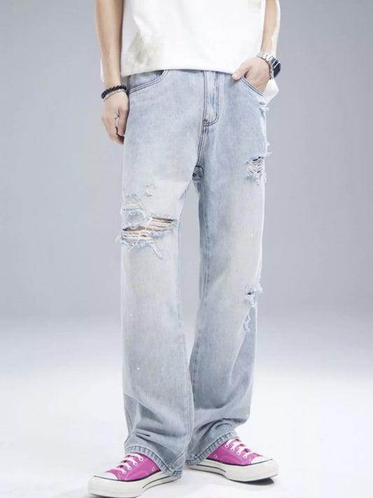 Men's Distressed Wide Leg Jeans