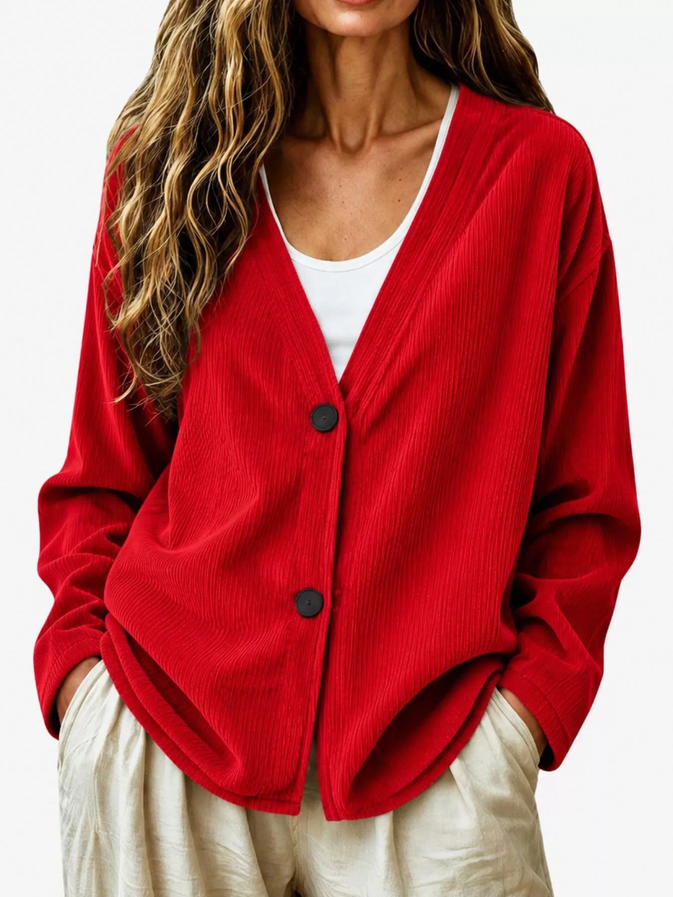 Casual Corduroy Button-Up Cardigan
