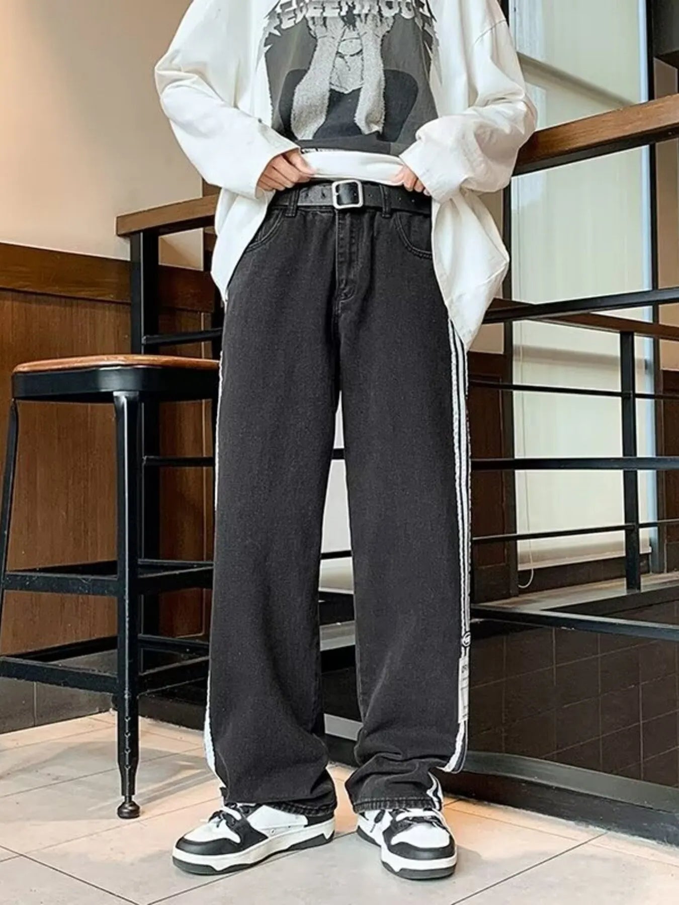 Men's Plus Size Striped Wide-Leg Jeans