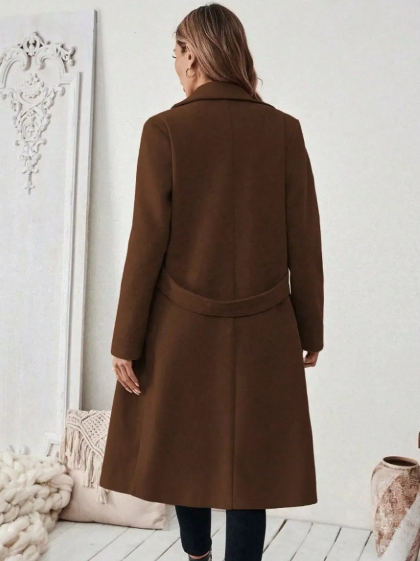 Full Size Elegant Lapel Collar Belted Coat with Pockets Plus Size