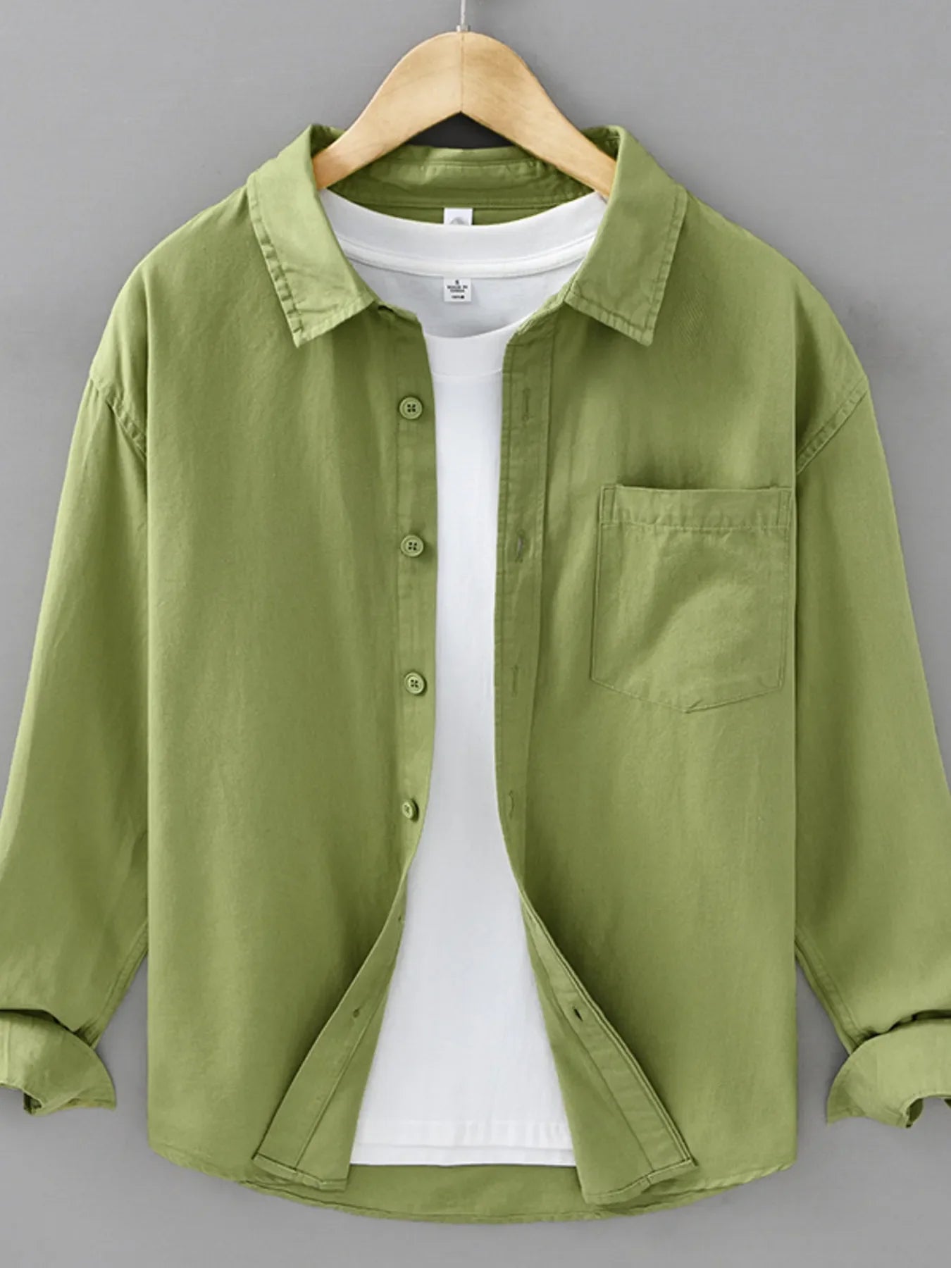 Men's Plus Size Casual Solid Color Long Sleeve Shirt