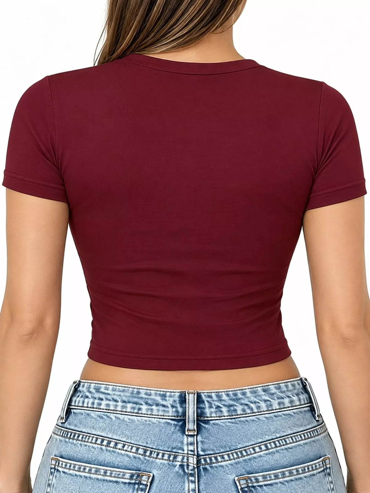 Slim Fit Basic Crew Neck Short Sleeve Crop T-Shirt