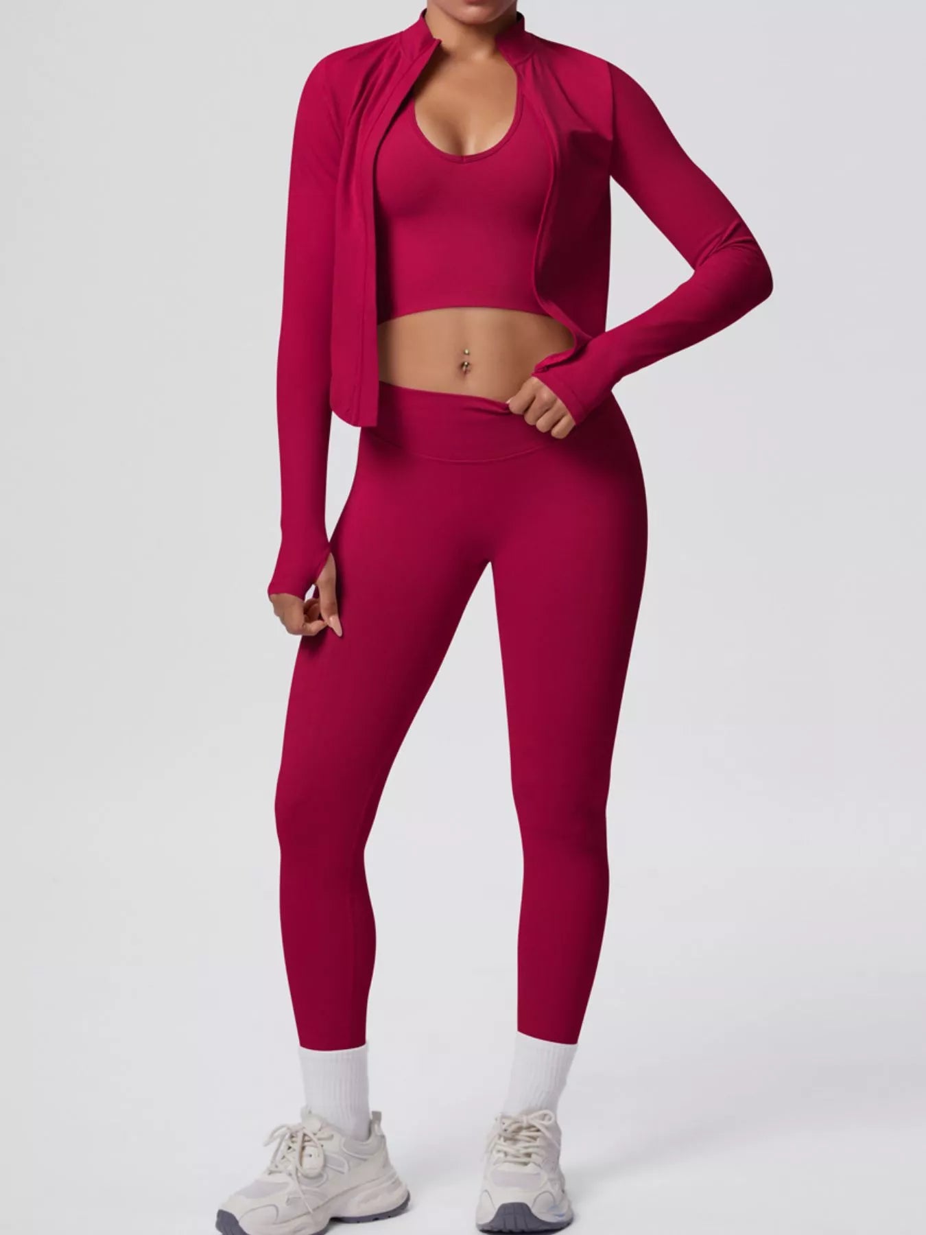 Tank & Zip-Up Jacket and Leggings Three-Piece Active Set