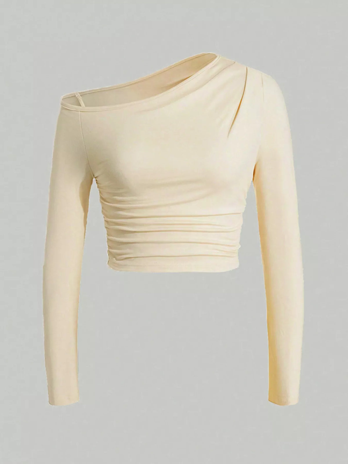 One-Shoulder Ruched Long Sleeve Crop T-Shirt