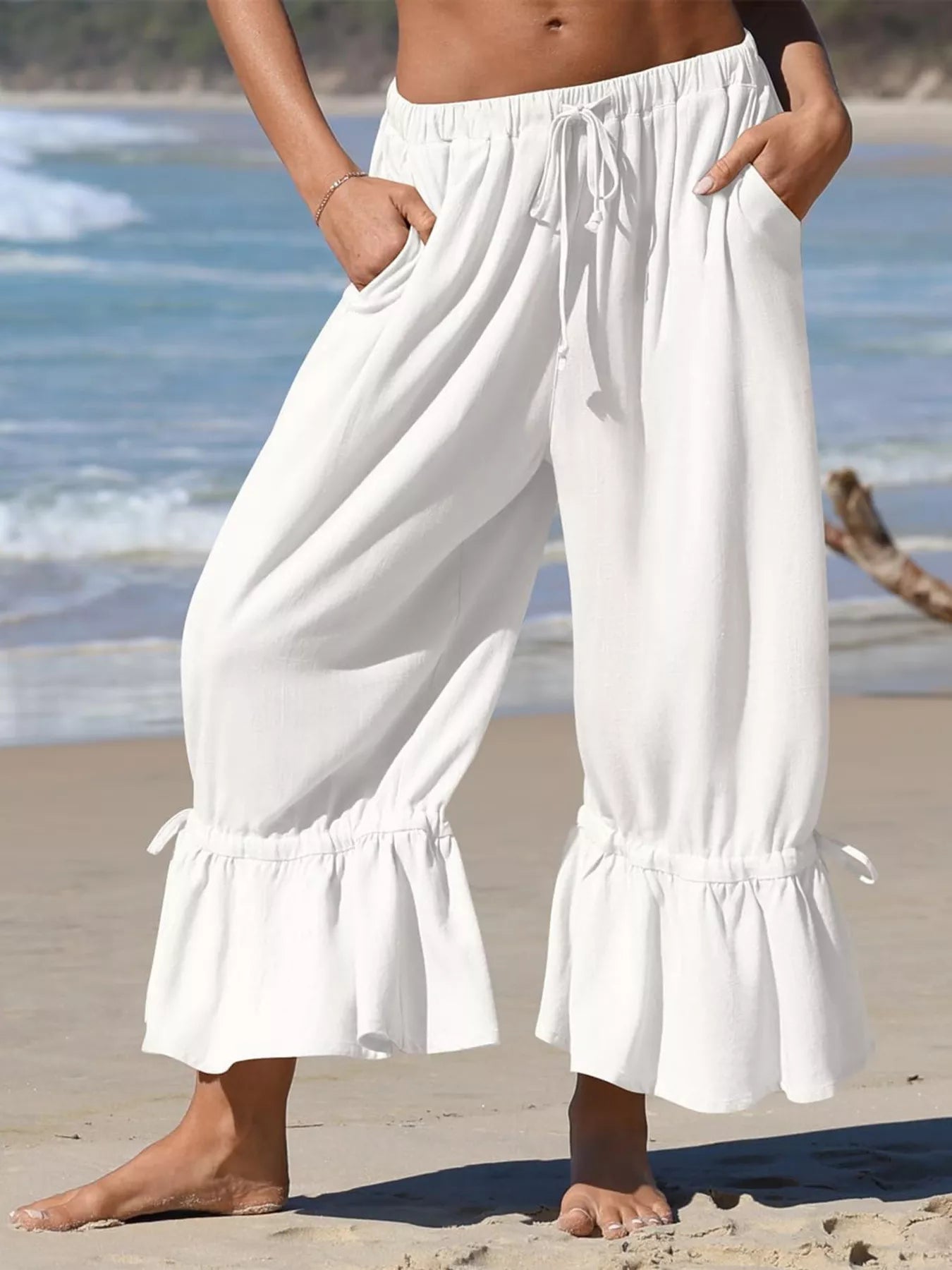 Full Size Wide-Leg Pants with Ruffle Hem Plus Size