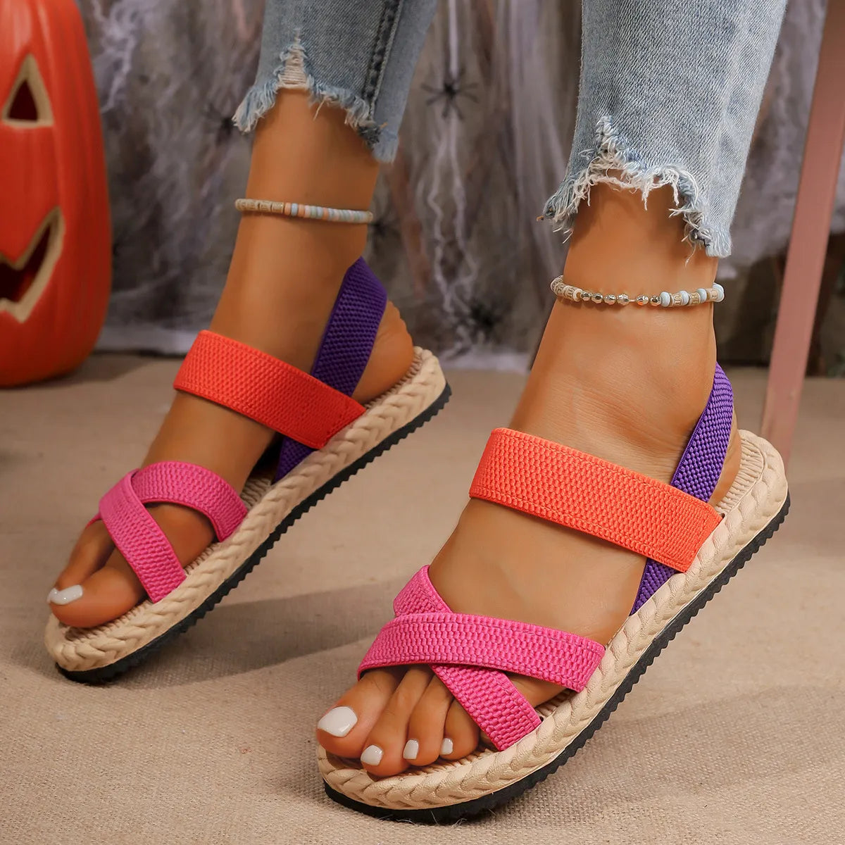 Colorful Crisscross Strap Sandals