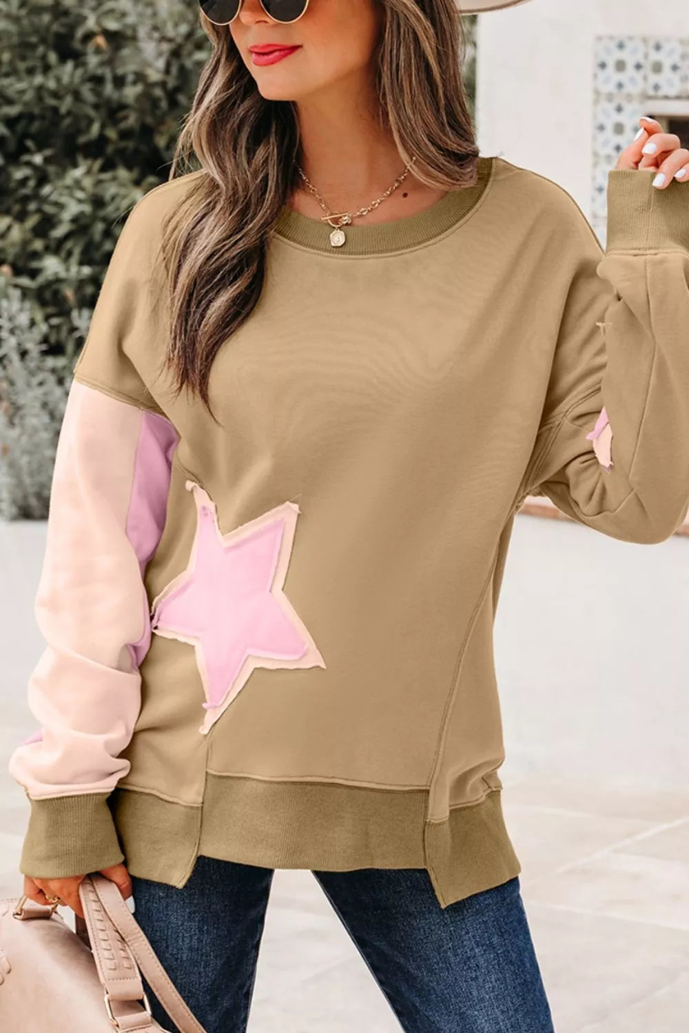 Star Patch Crew Neck Sweatshirt