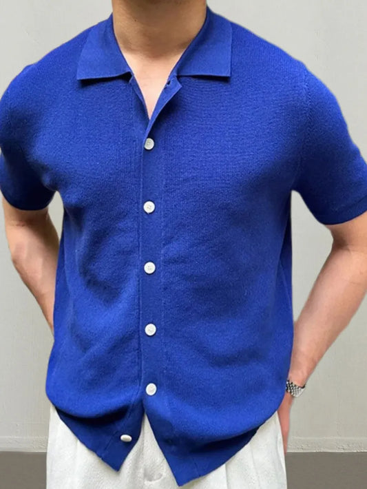 Men's Button Down Short Sleeve Knit Shirt