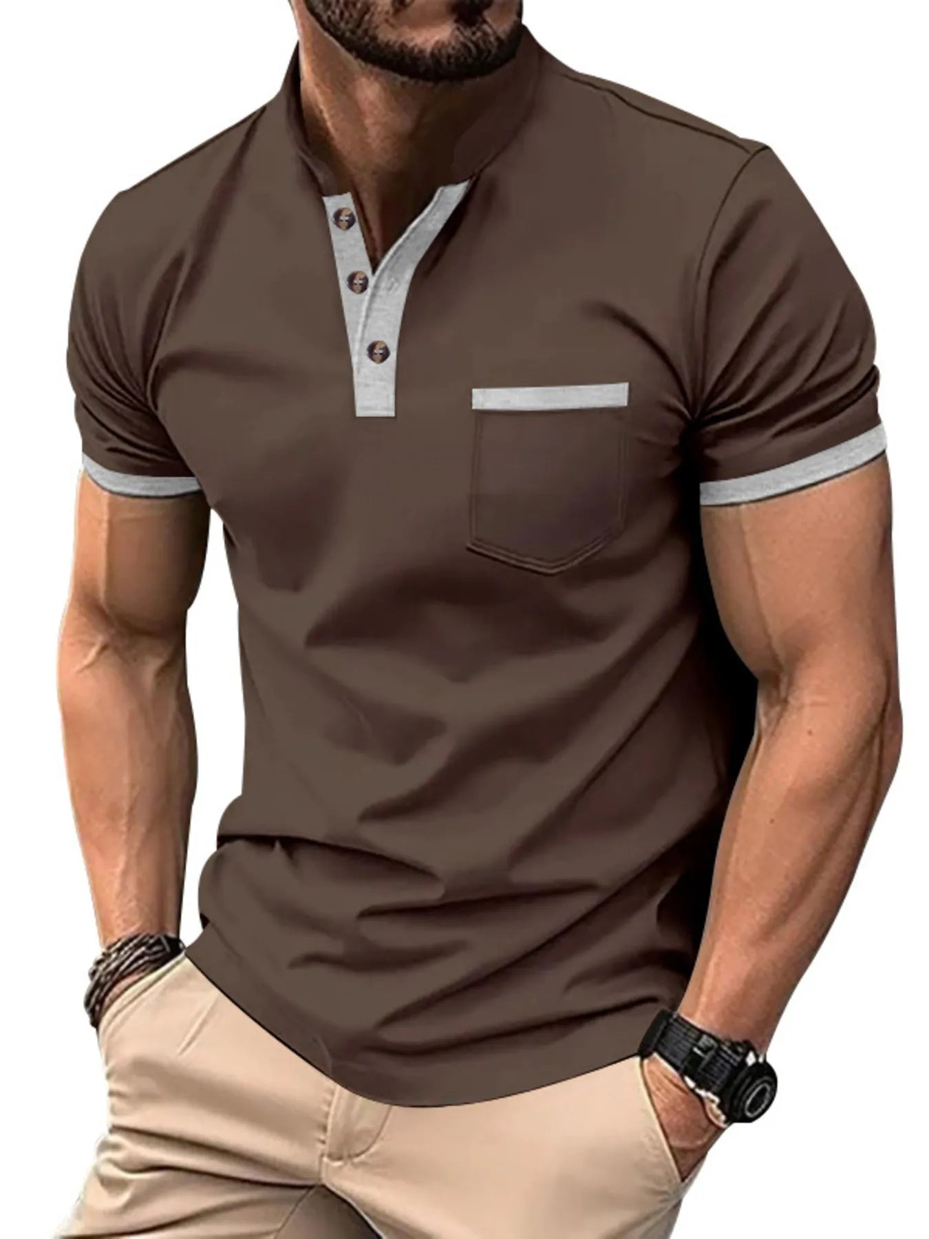 Men's Full Size Button Detail Short Sleeve Top Plus Size