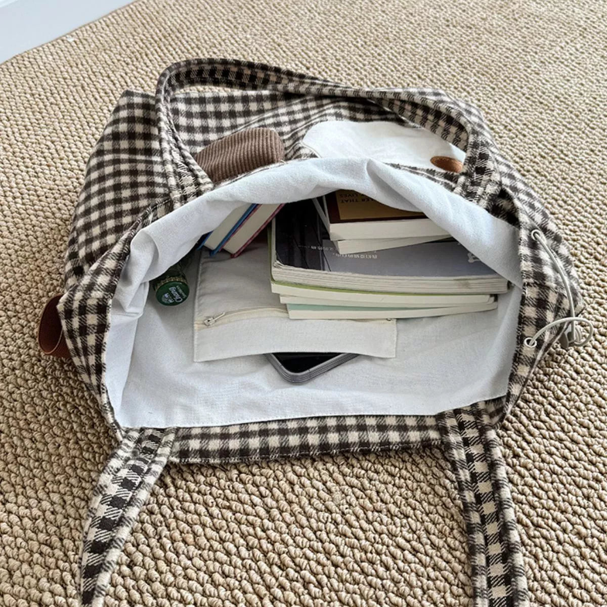 Gingham Drawstring Handbag