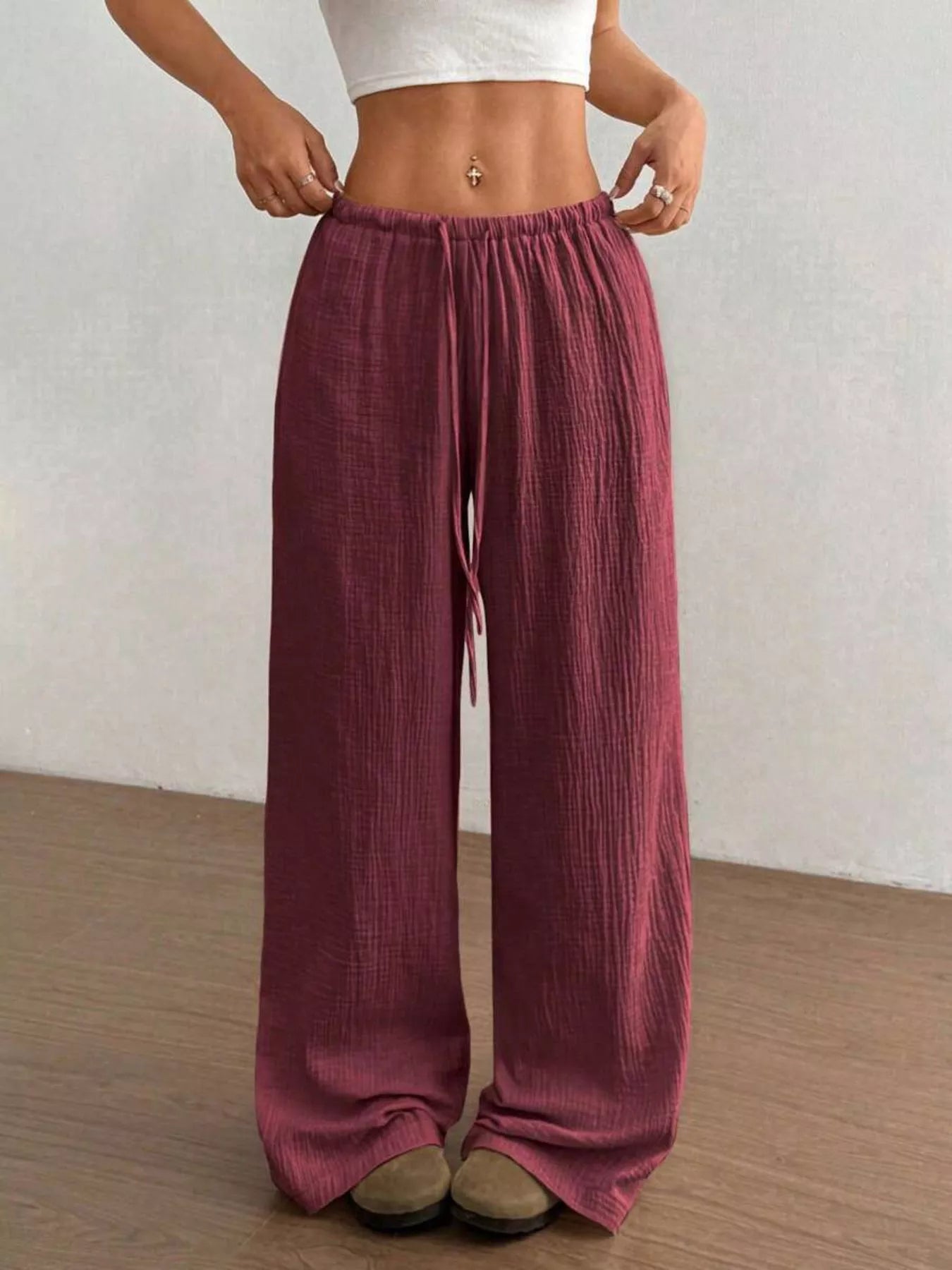 Wide-Leg Drawstring Pants