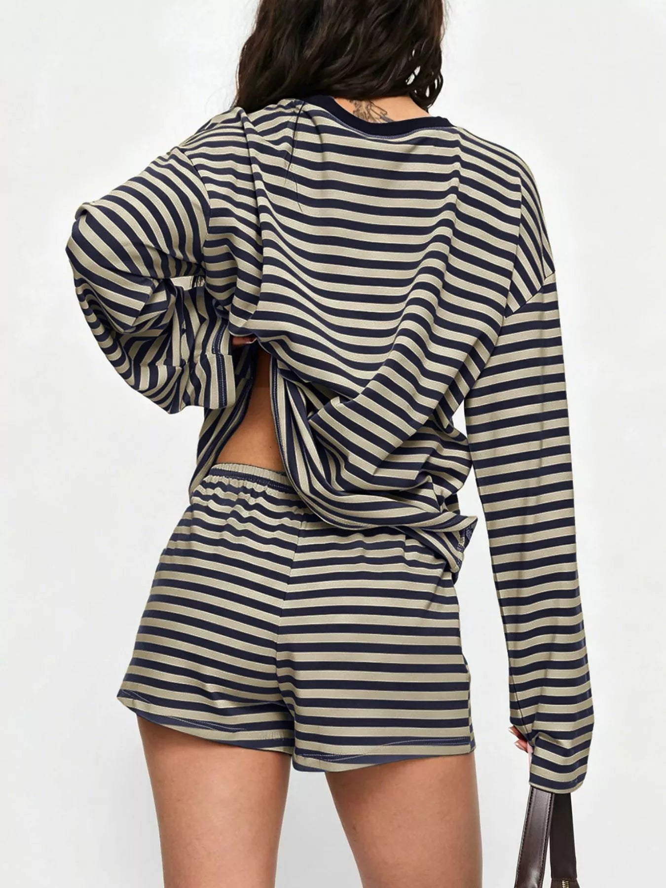 Striped Long-Sleeve Top and Shorts Set