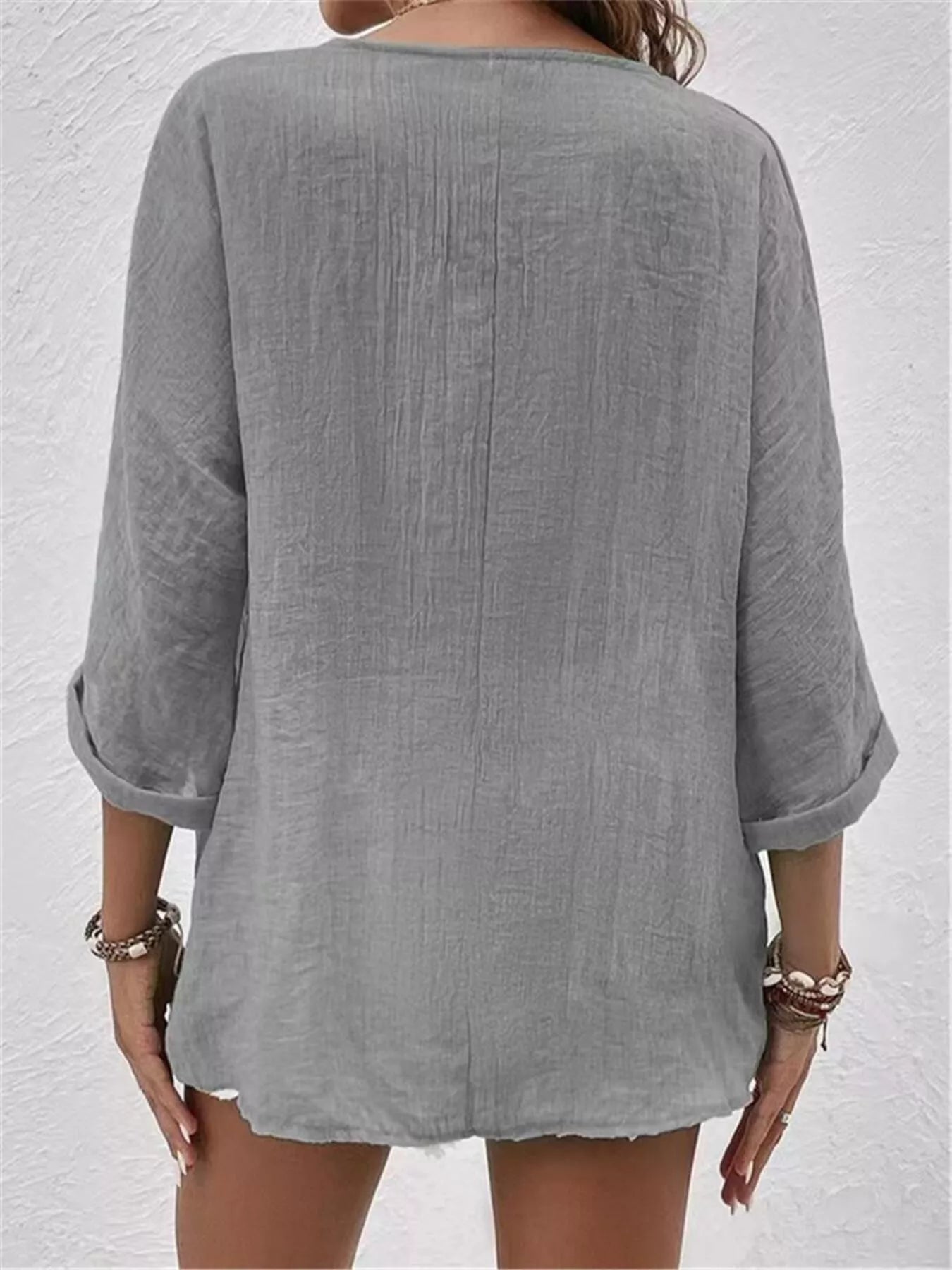 Full Size Casual V-Neck Button-Down Blouse Plus Size
