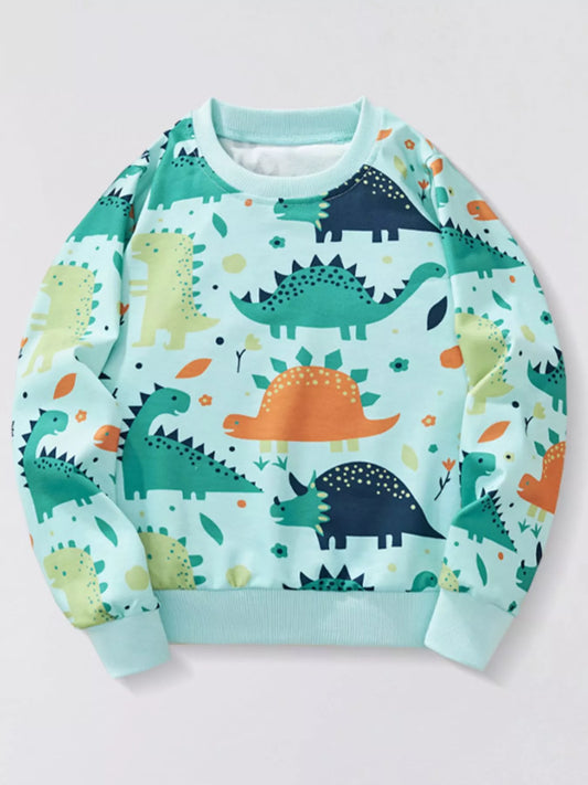 Children's Dinosaur Print Crew Neck Casual Sweatshirt