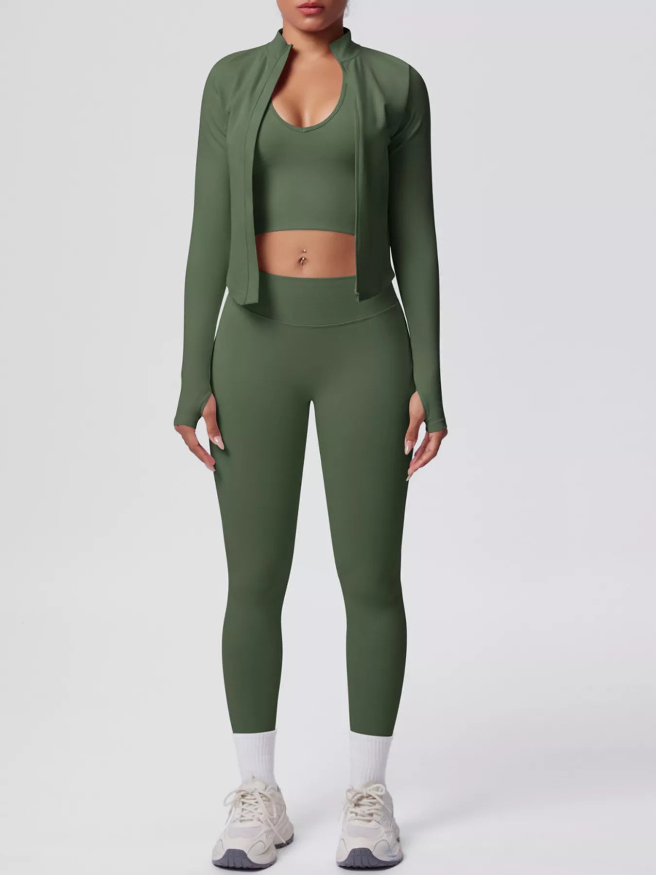 Tank & Zip-Up Jacket and Leggings Three-Piece Active Set