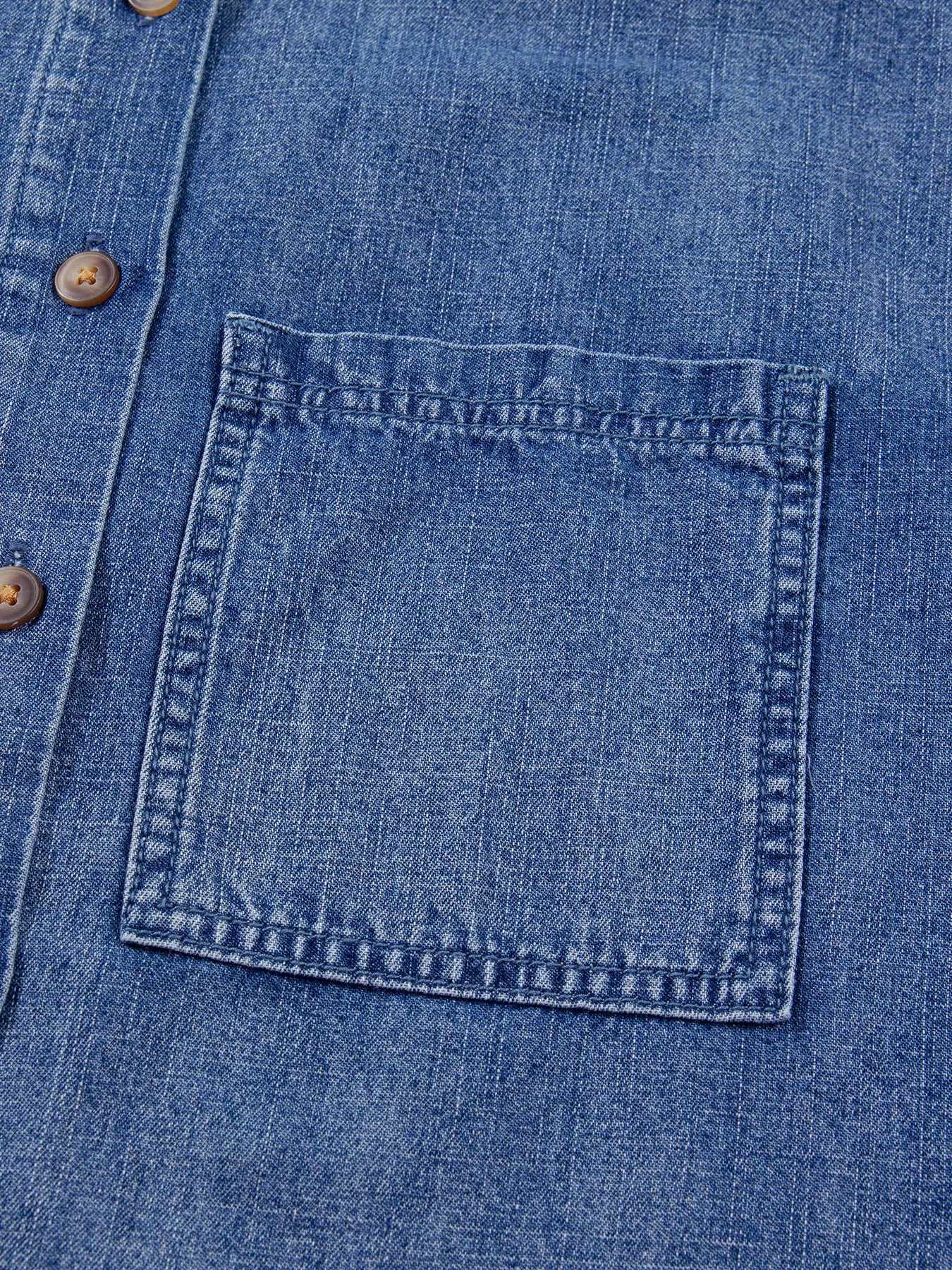Three Quarter Sleeve Button Front Loose Denim Shirt