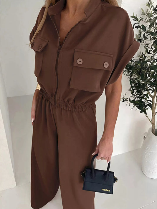 Cargo Pocket Zipper Front Jumpsuit