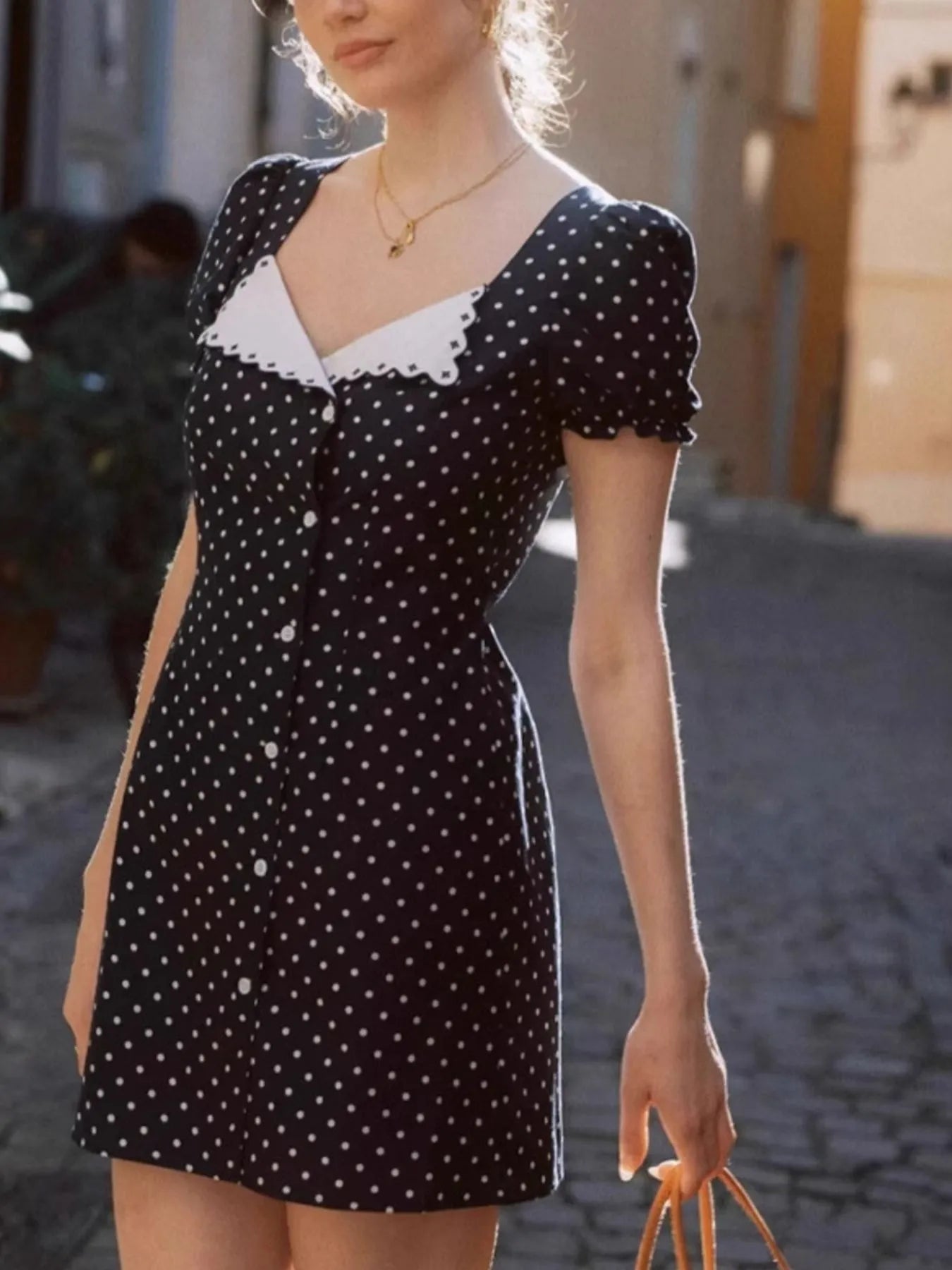 Polka Dot Puff Sleeve Mini Dress