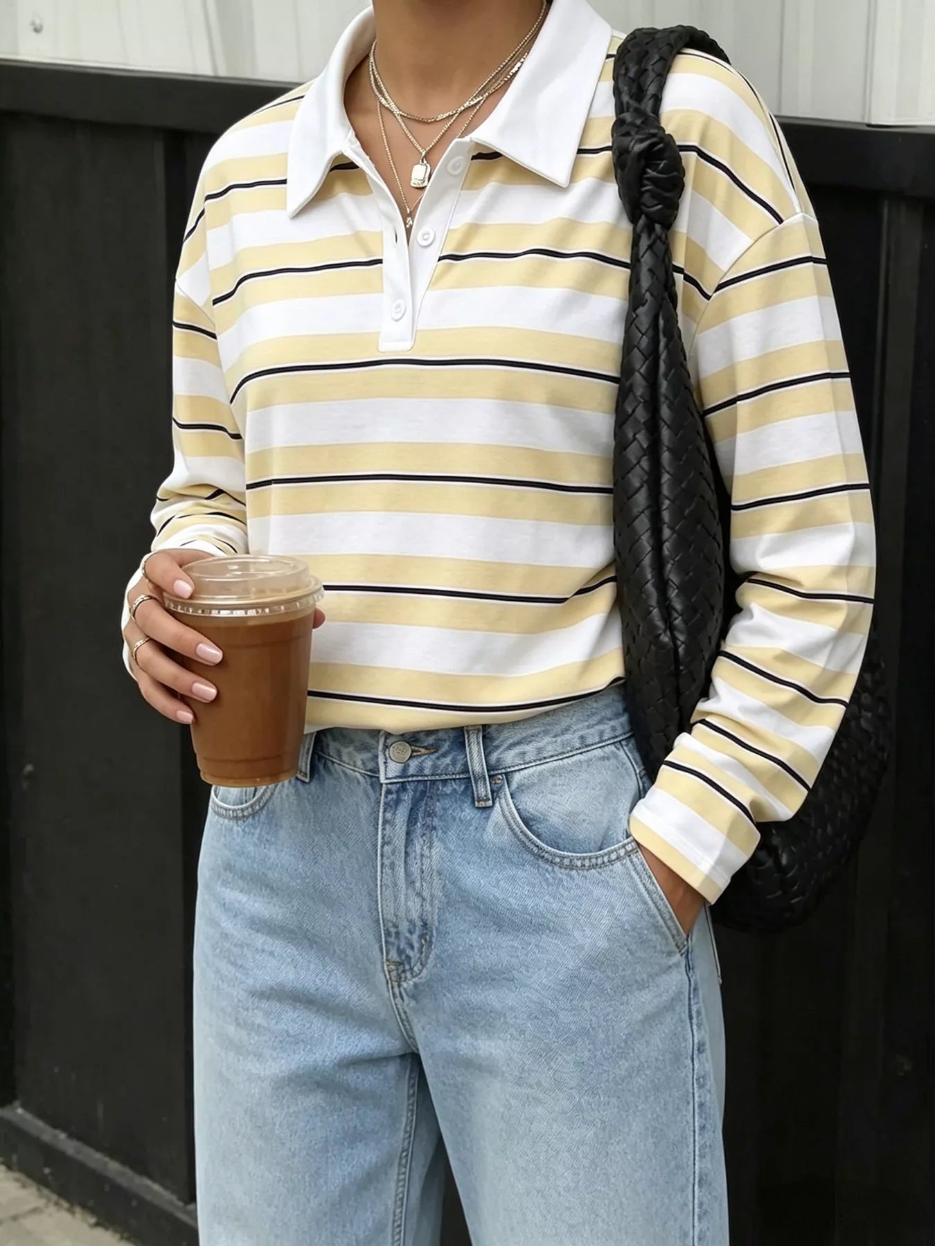 Striped Long Sleeve Polo Top